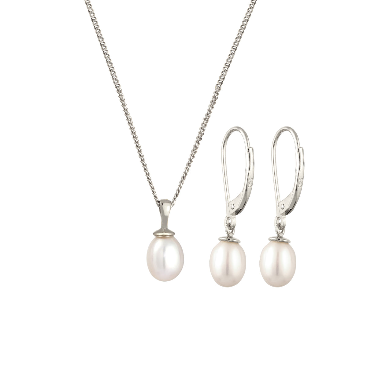 Silber - Elli | Schmuckset | Süßwasserzuchtperlen (Weiß) | 925 Sterling Silber