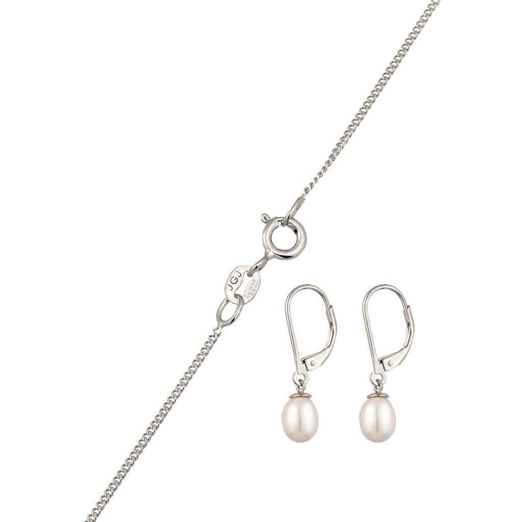 Silber - Elli | Schmuckset | Süßwasserzuchtperlen (Weiß) | 925 Sterling Silber