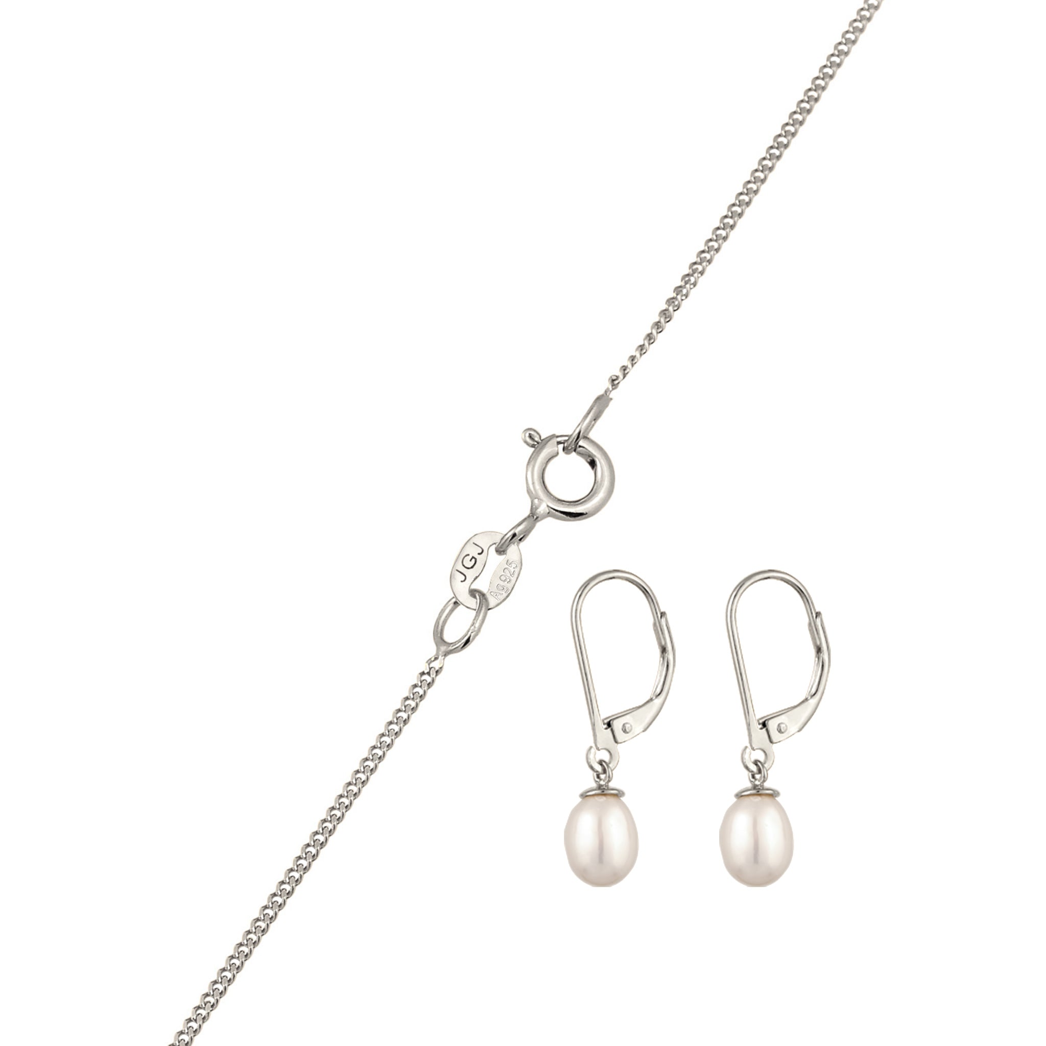 Silber - Elli | Schmuckset | Süßwasserzuchtperlen (Weiß) | 925 Sterling Silber