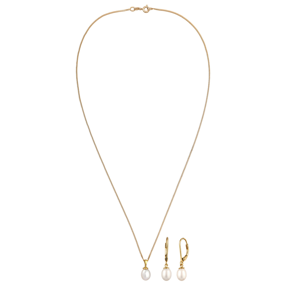 Gold - Elli | Schmuckset | Süßwasserzuchtperlen (Weiß) | 925 Sterling Silber vergoldet