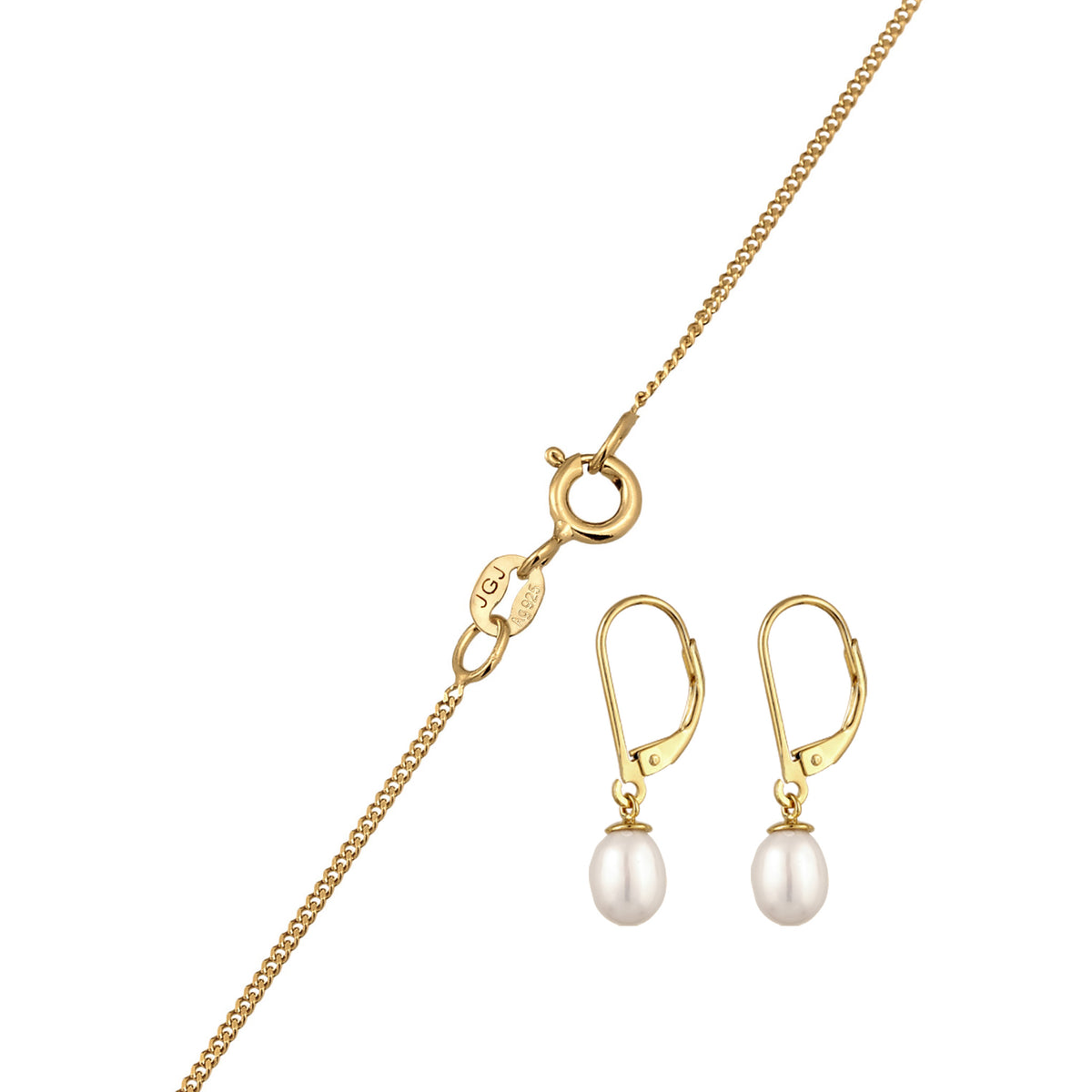 Gold - Elli | Schmuckset | Süßwasserzuchtperlen (Weiß) | 925 Sterling Silber vergoldet