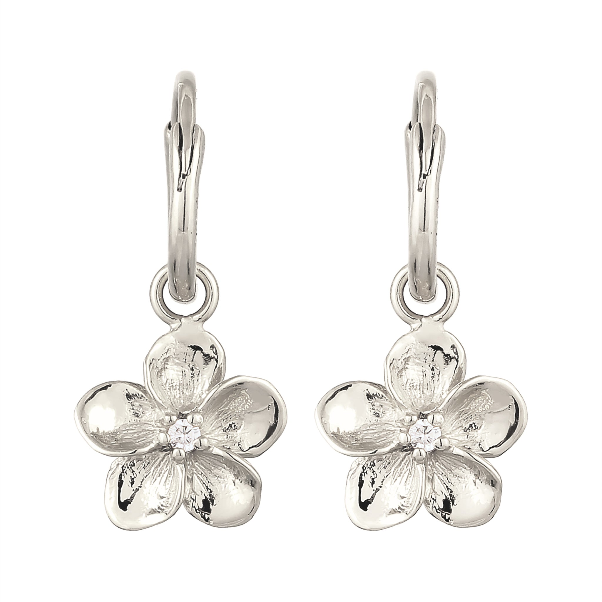 Silber - Elli | Creolen Frangipani Blume | Zirkonia (Weiß) | 925 Sterling Silber