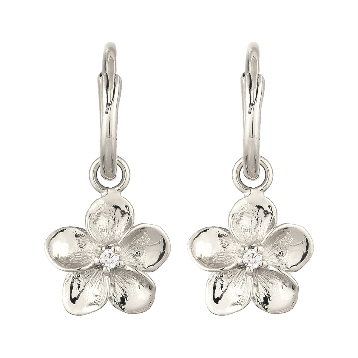 Silber - Elli | Creolen Frangipani Blume | Zirkonia (Weiß) | 925 Sterling Silber