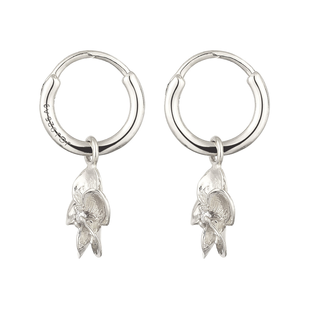 Silber - Elli | Creolen Frangipani Blume | Zirkonia (Weiß) | 925 Sterling Silber