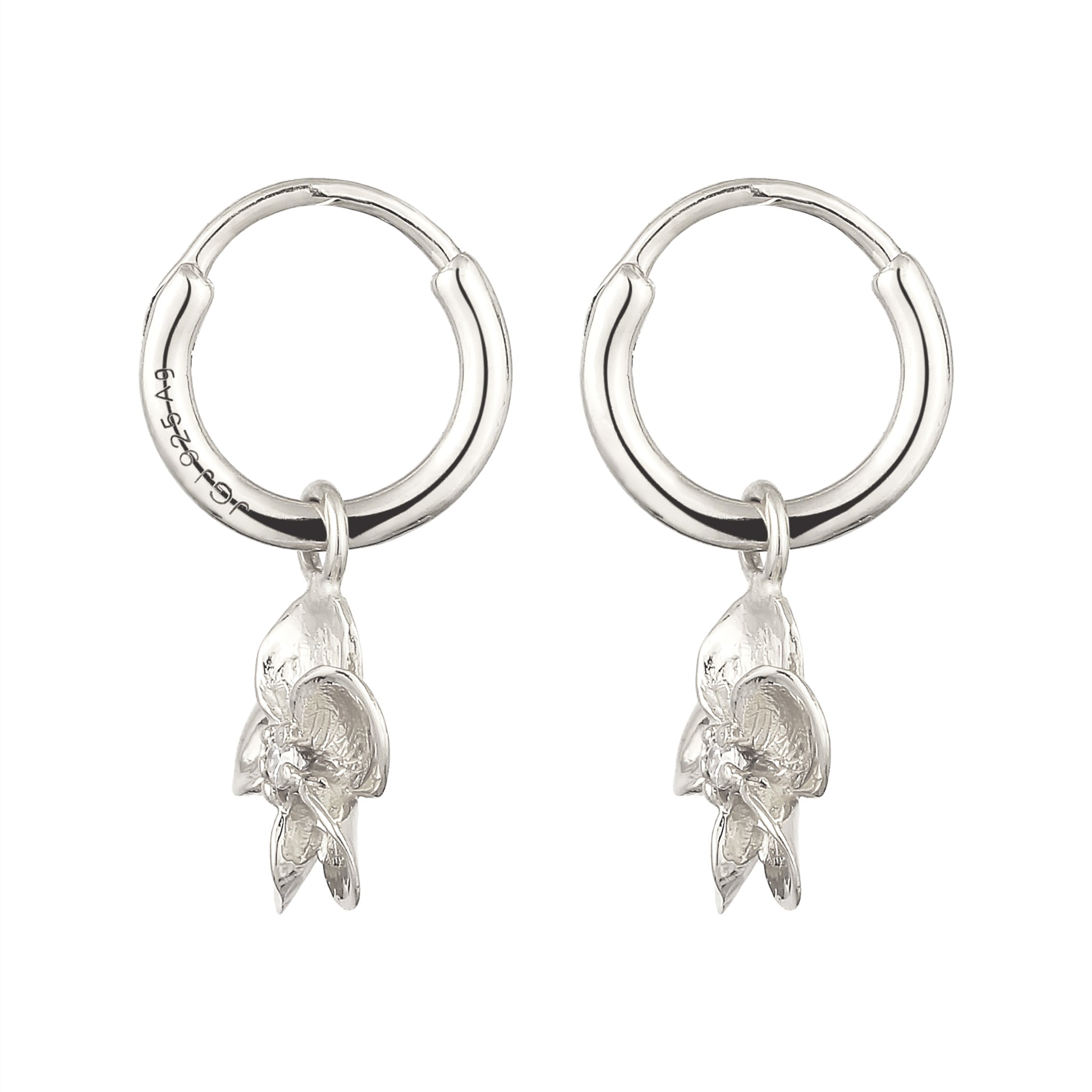 Silber - Elli | Creolen Frangipani Blume | Zirkonia (Weiß) | 925 Sterling Silber