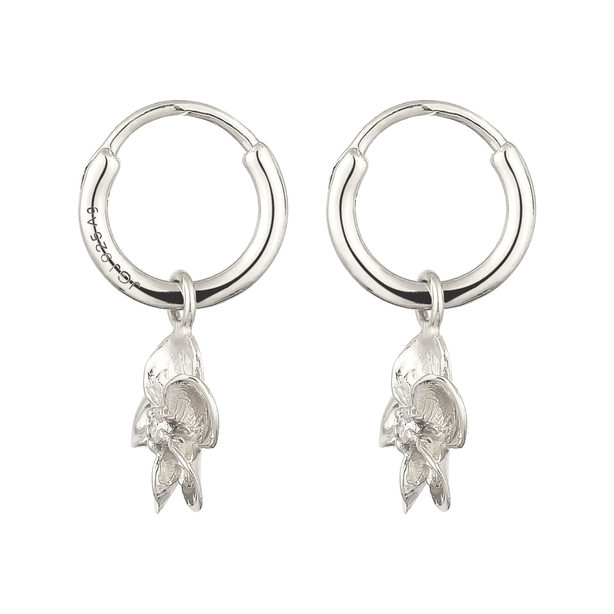 Silber - Elli | Creolen Frangipani Blume | Zirkonia (Weiß) | 925 Sterling Silber
