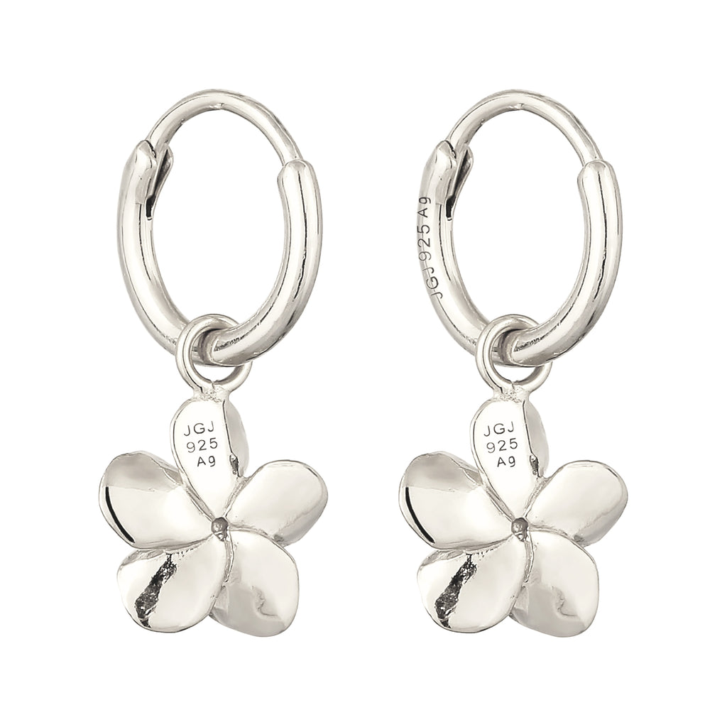 Silber - Elli | Creolen Frangipani Blume | Zirkonia (Weiß) | 925 Sterling Silber