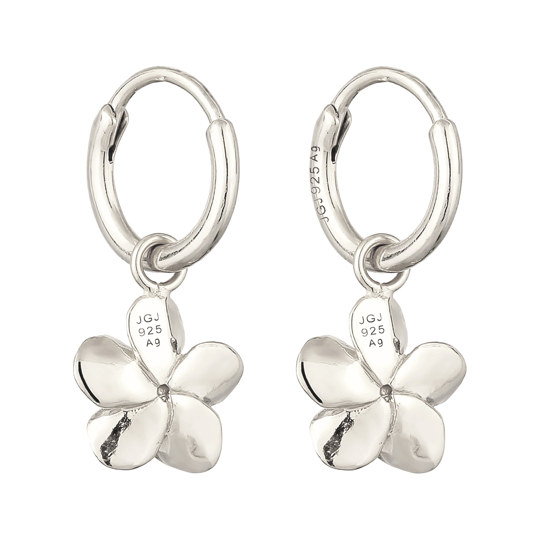 Silber - Elli | Creolen Frangipani Blume | Zirkonia (Weiß) | 925 Sterling Silber