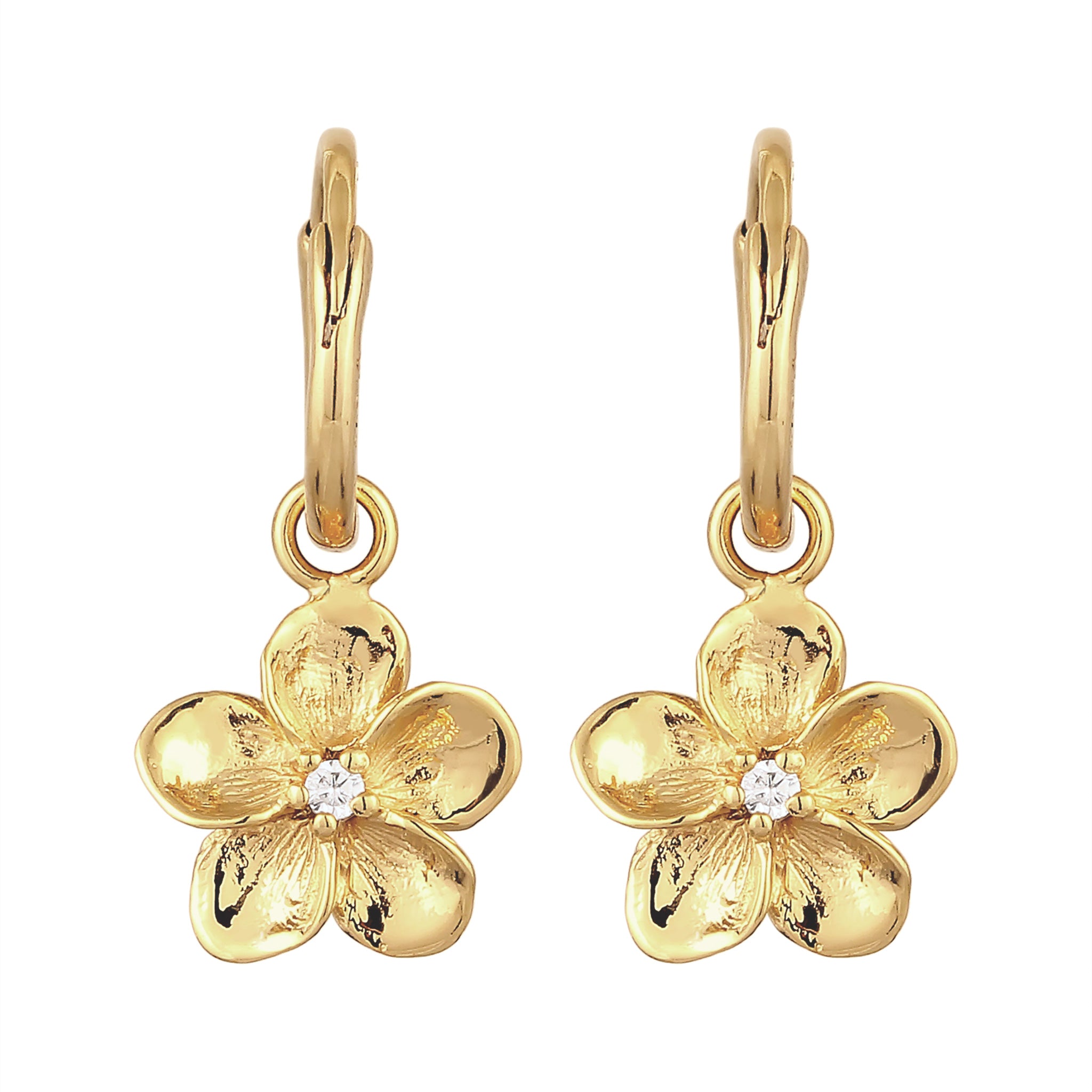 Gold - Elli | Creolen Frangipani Blume | Zirkonia (Weiß) | 925 Sterling Silber vergoldet