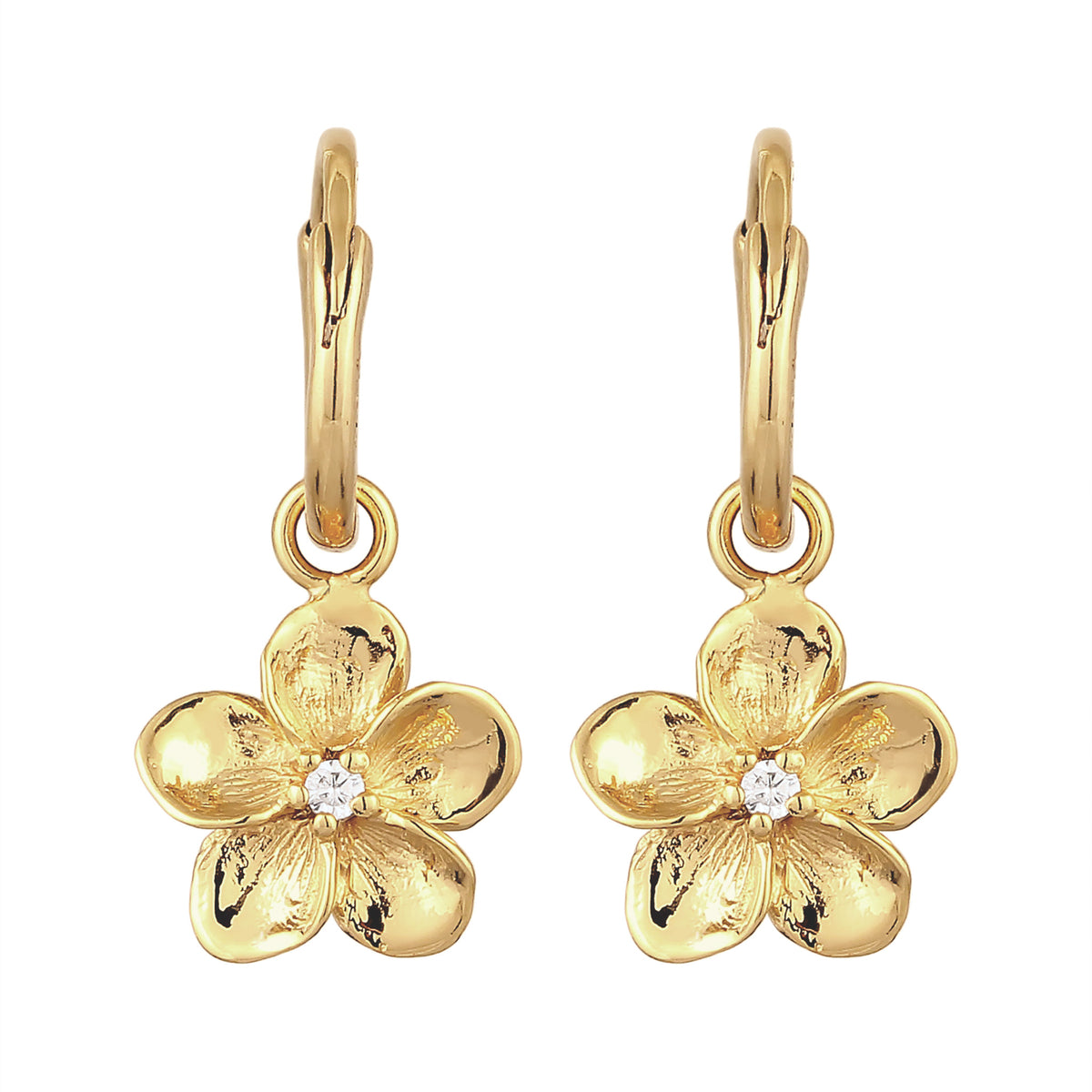 Gold - Elli | Creolen Frangipani Blume | Zirkonia (Weiß) | 925 Sterling Silber vergoldet