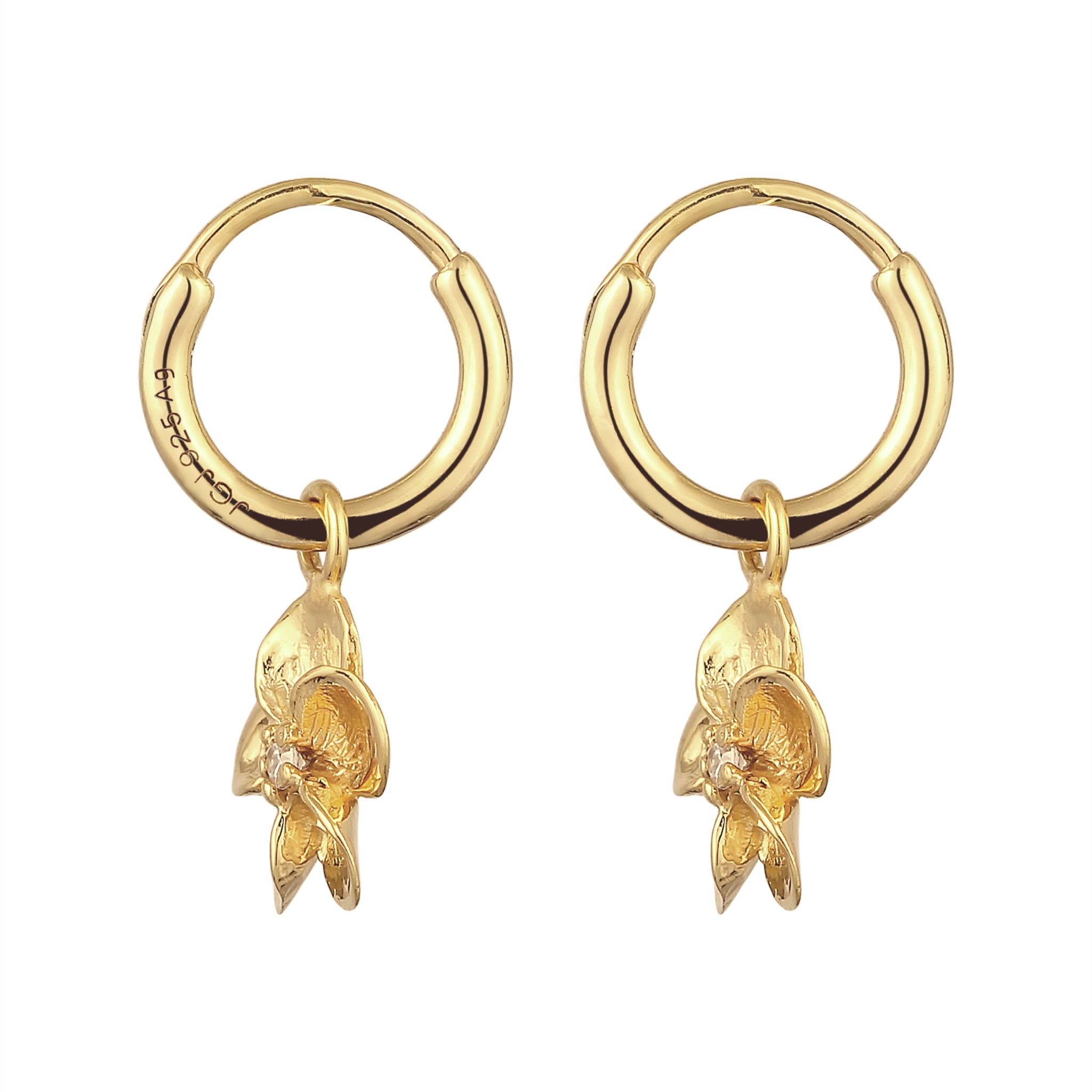 Gold - Elli | Creolen Frangipani Blume | Zirkonia (Weiß) | 925 Sterling Silber vergoldet