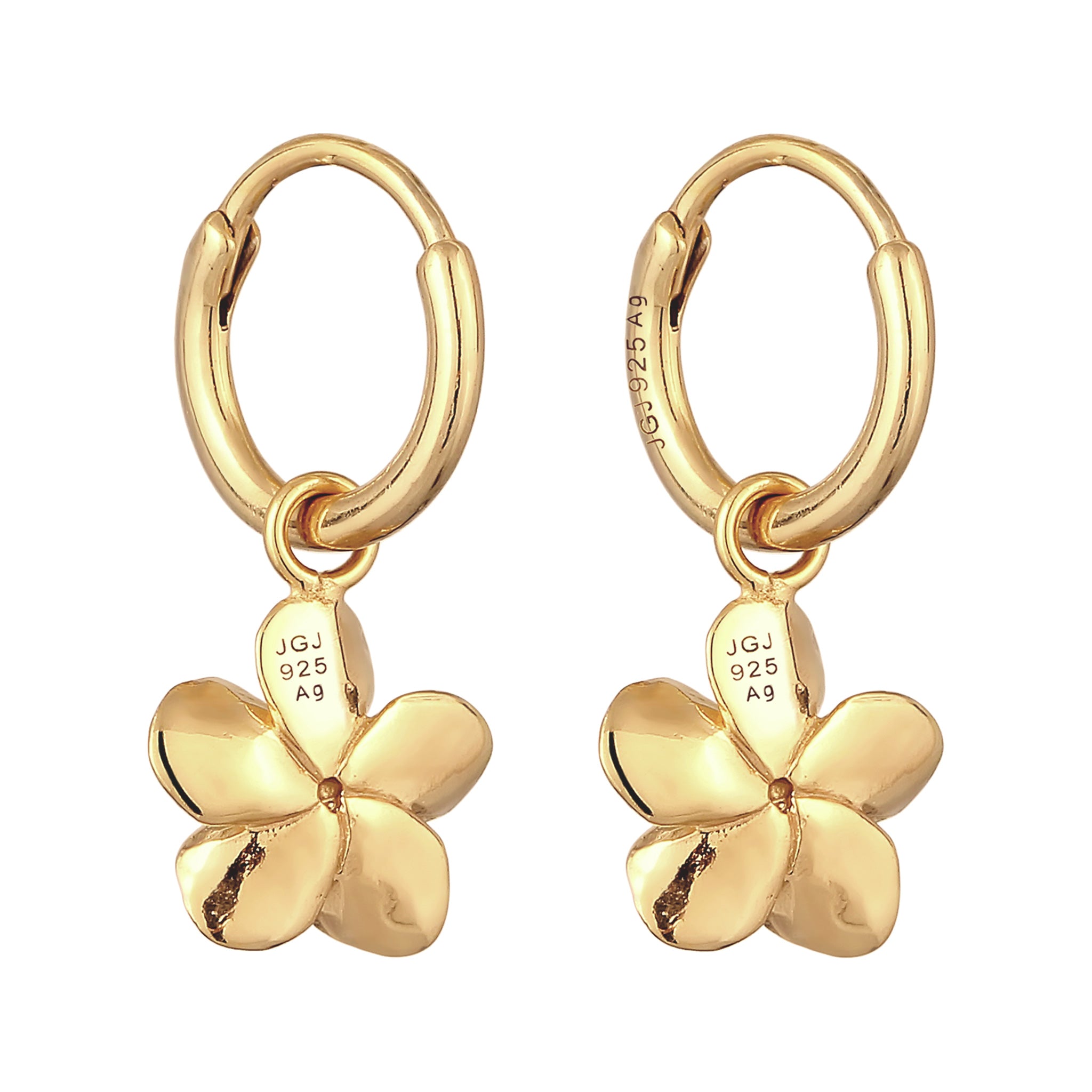 Gold - Elli | Creolen Frangipani Blume | Zirkonia (Weiß) | 925 Sterling Silber vergoldet