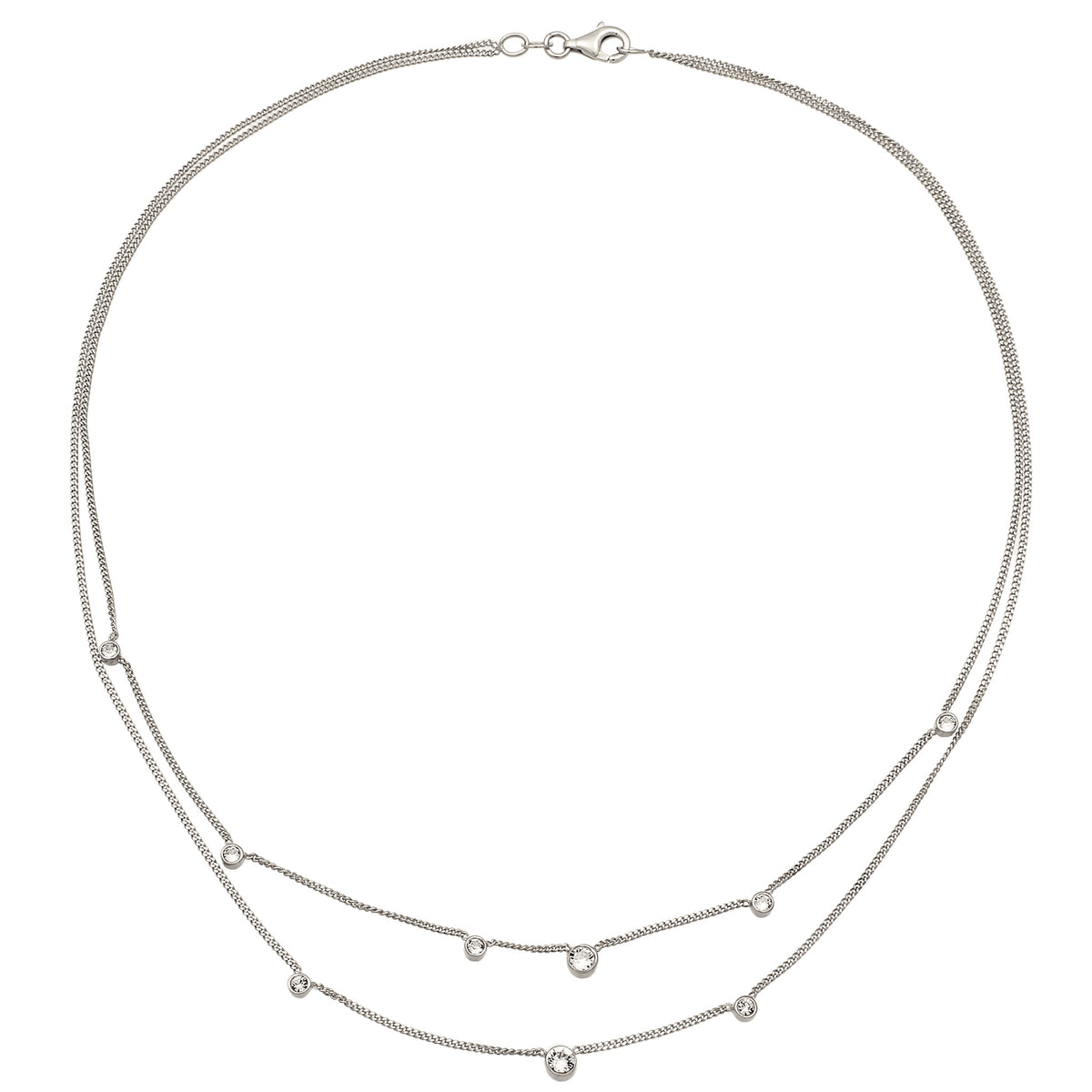 Silber - Elli | Layer-Halskette | Mit Kristallen von Swarovski® (Weiß) | 925 Sterling Silber
