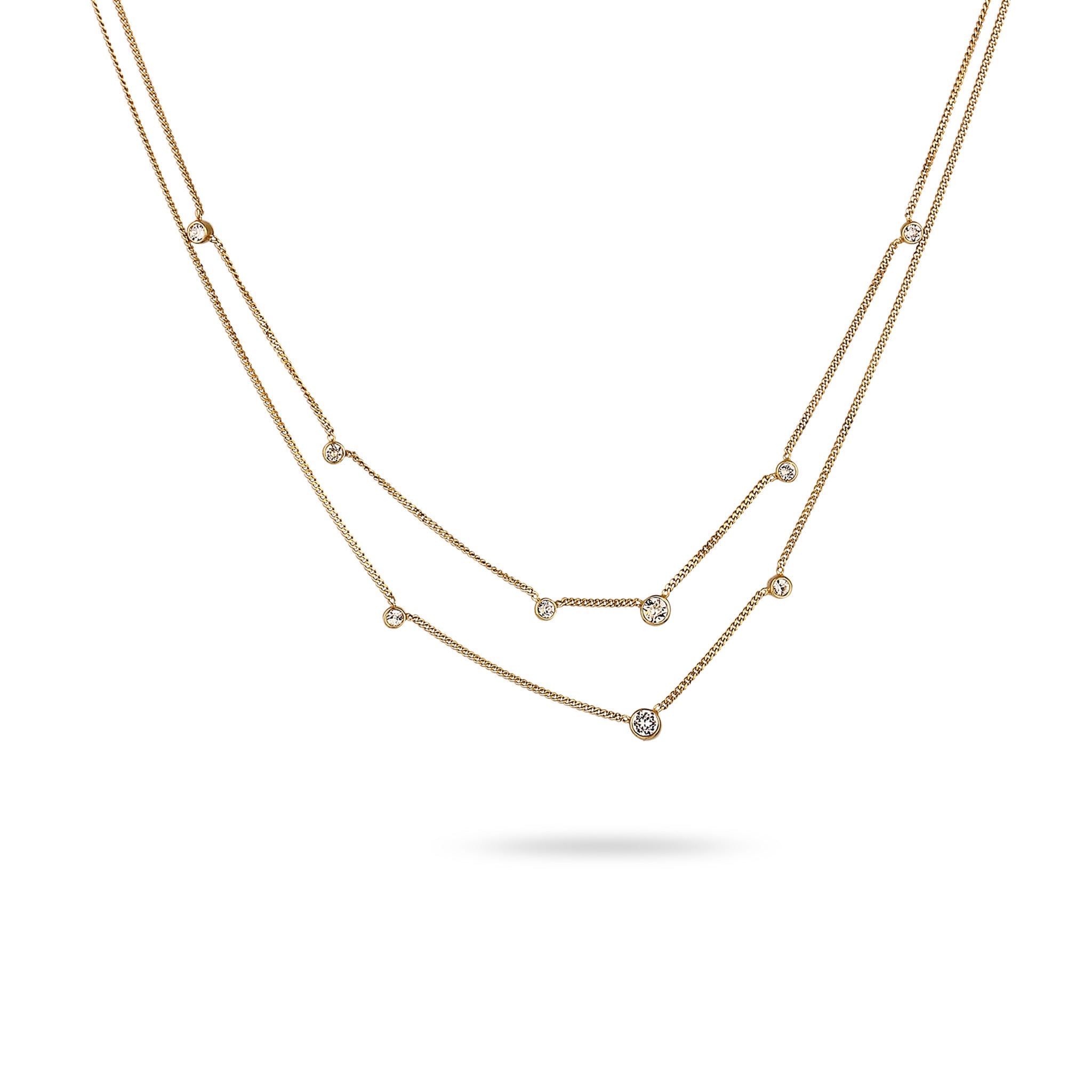 Gold - Elli | Layer-Halskette | Mit Kristallen von Swarovski® (Weiß) | 925 Sterling Silber vergoldet