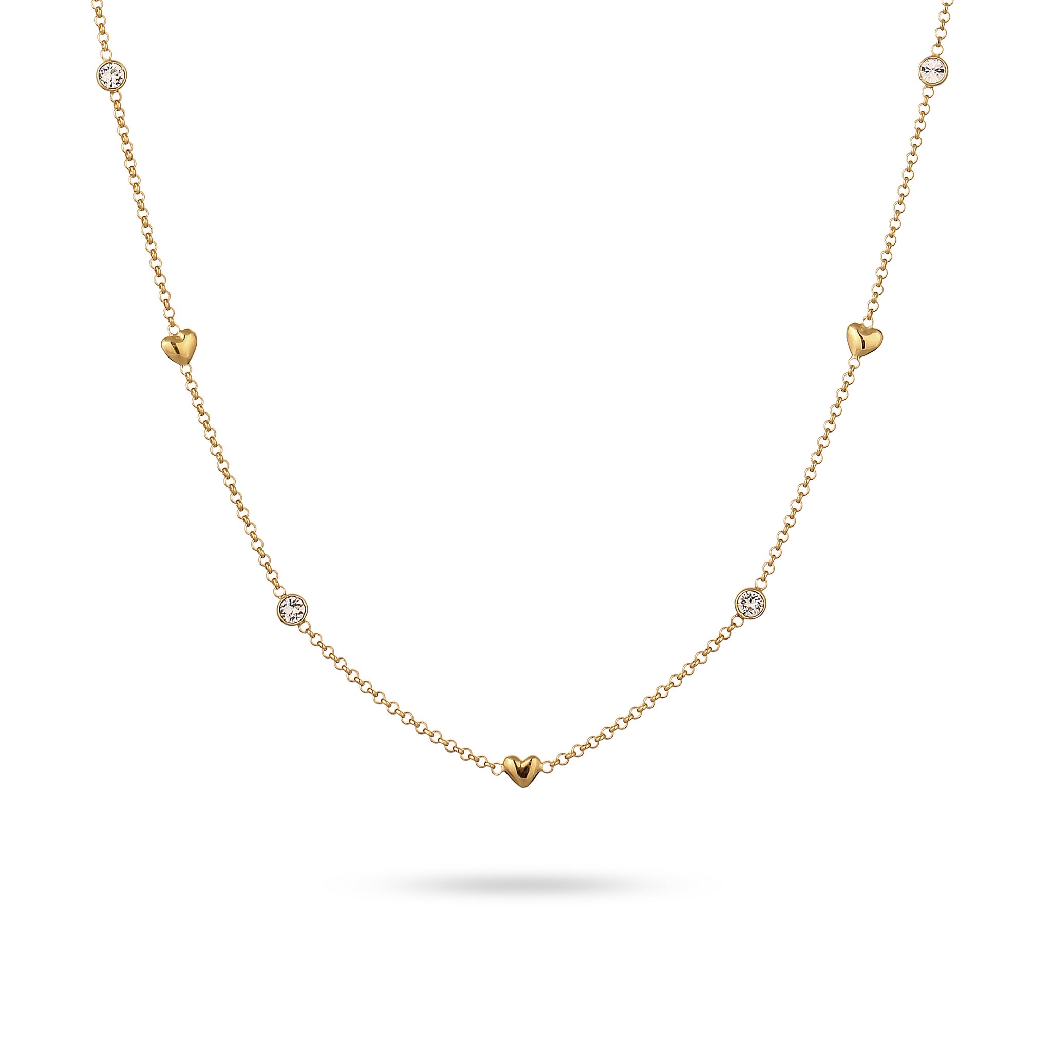 Gold - Elli | Halskette Herz | Mit Kristalle von Swarovski® (Weiß) | 925 Sterling Silber vergoldet