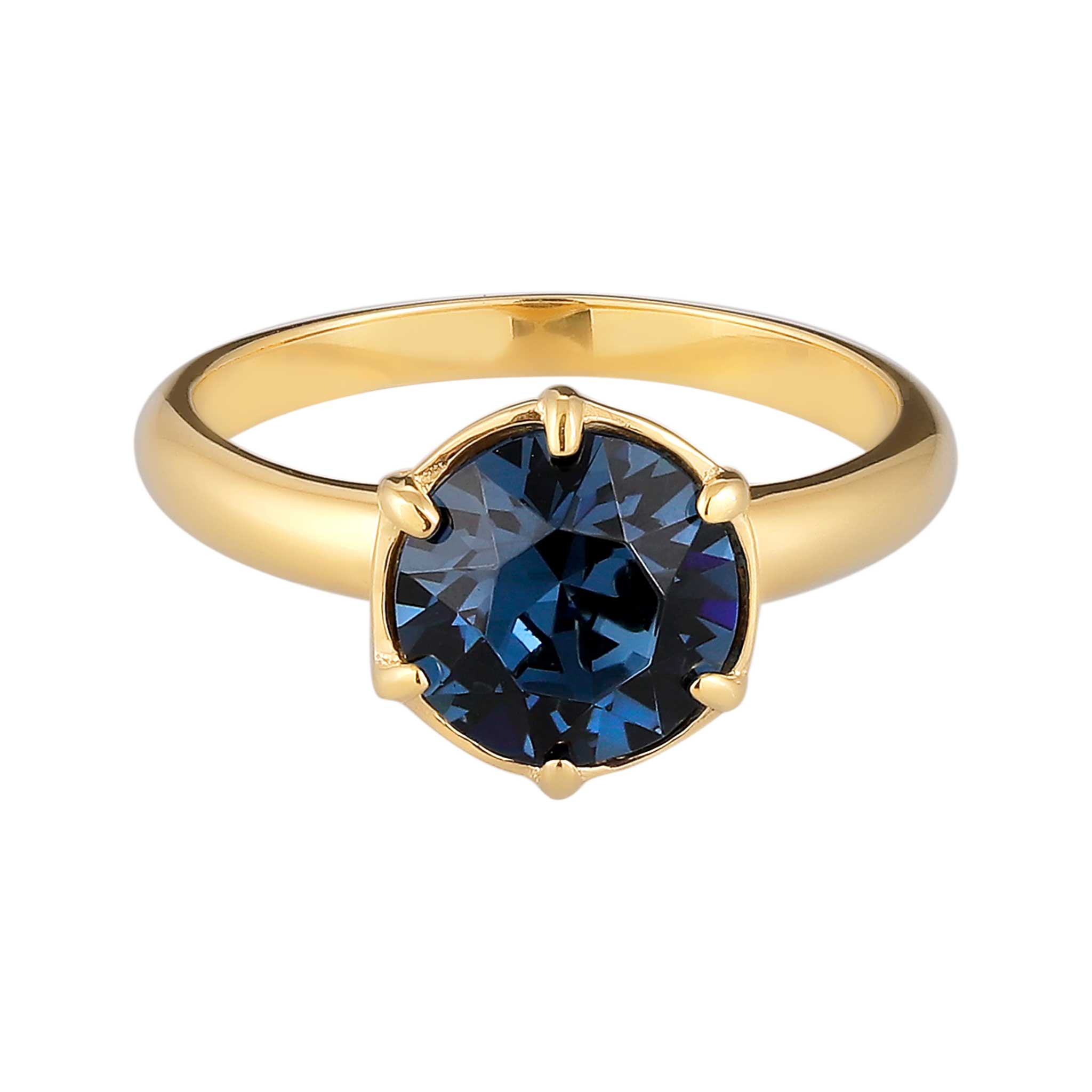 Gold - Elli | Solitär-Ring | Glas Kristalle (Blau) | 925 Sterling Silber vergoldet