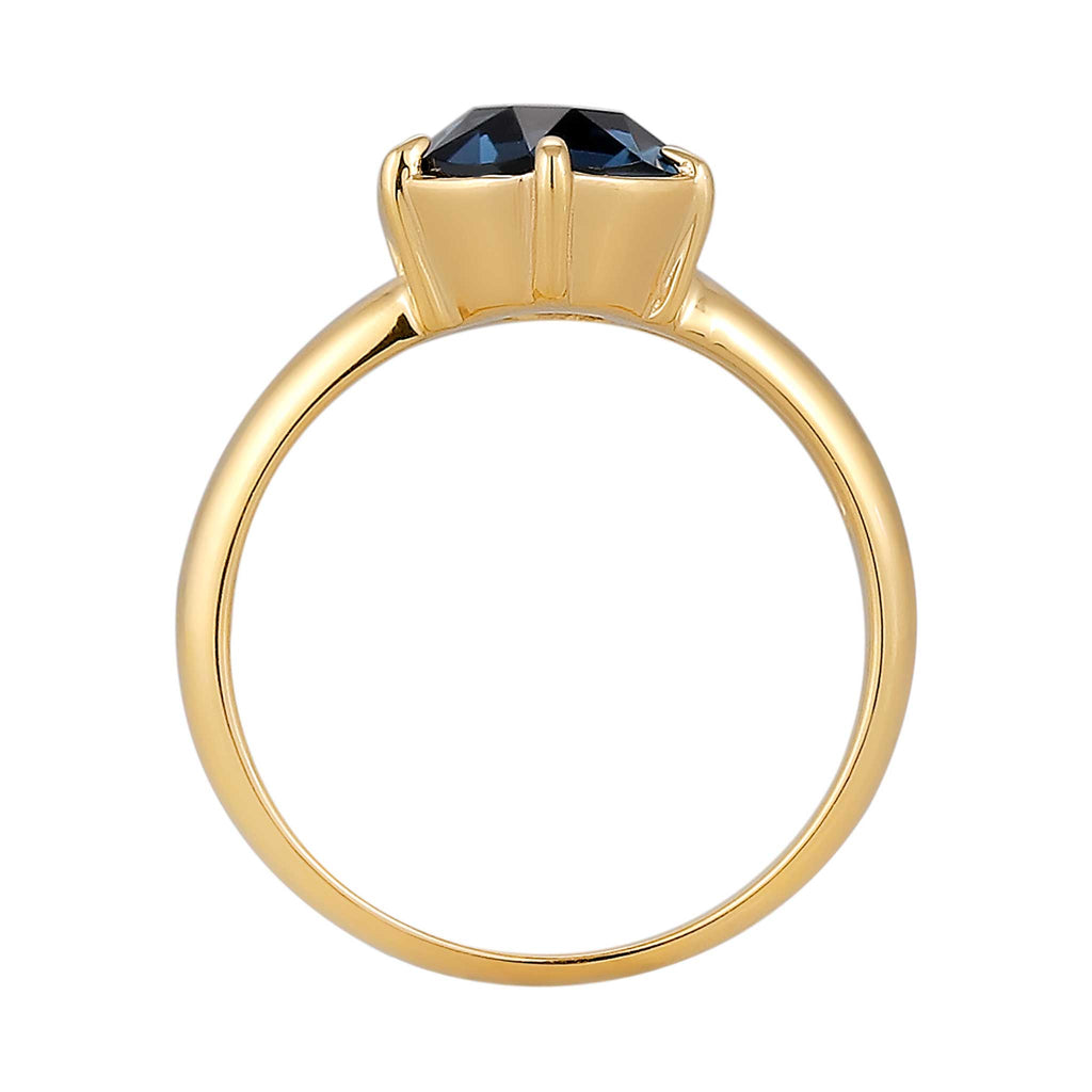Gold - Elli | Solitär-Ring | Glas Kristalle (Blau) | 925 Sterling Silber vergoldet