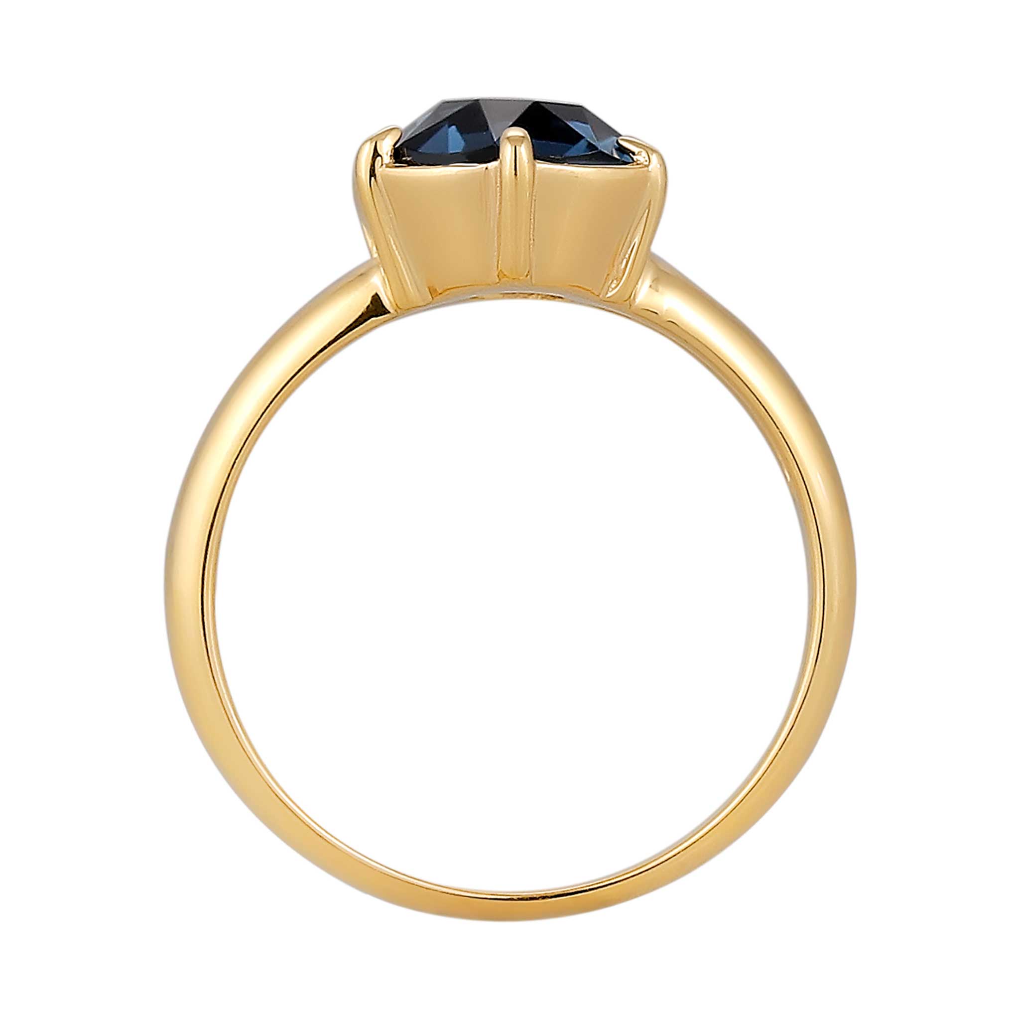 Gold - Elli | Solitär-Ring | Glas Kristalle (Blau) | 925 Sterling Silber vergoldet