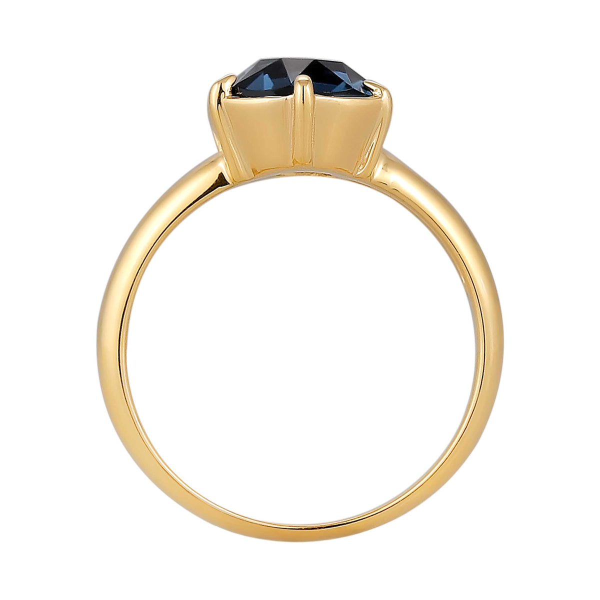 Gold - Elli | Solitär-Ring | Glas Kristalle (Blau) | 925 Sterling Silber vergoldet