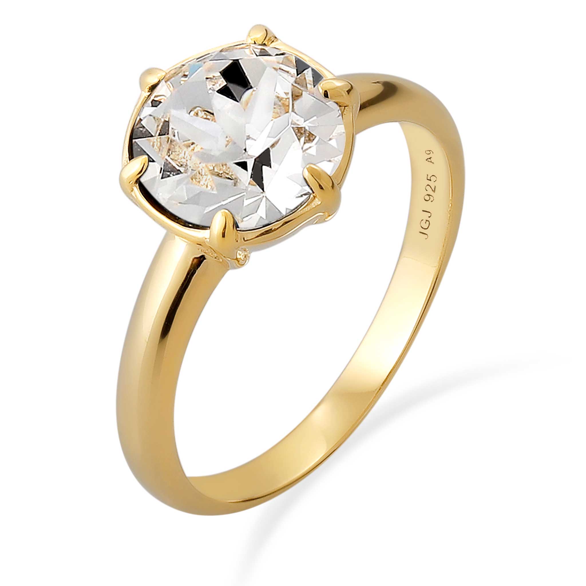 Weiß - Elli | Solitär-Ring | mit Kristall von Swarovski® (Weiß) | 925 Sterling Silber vergoldet