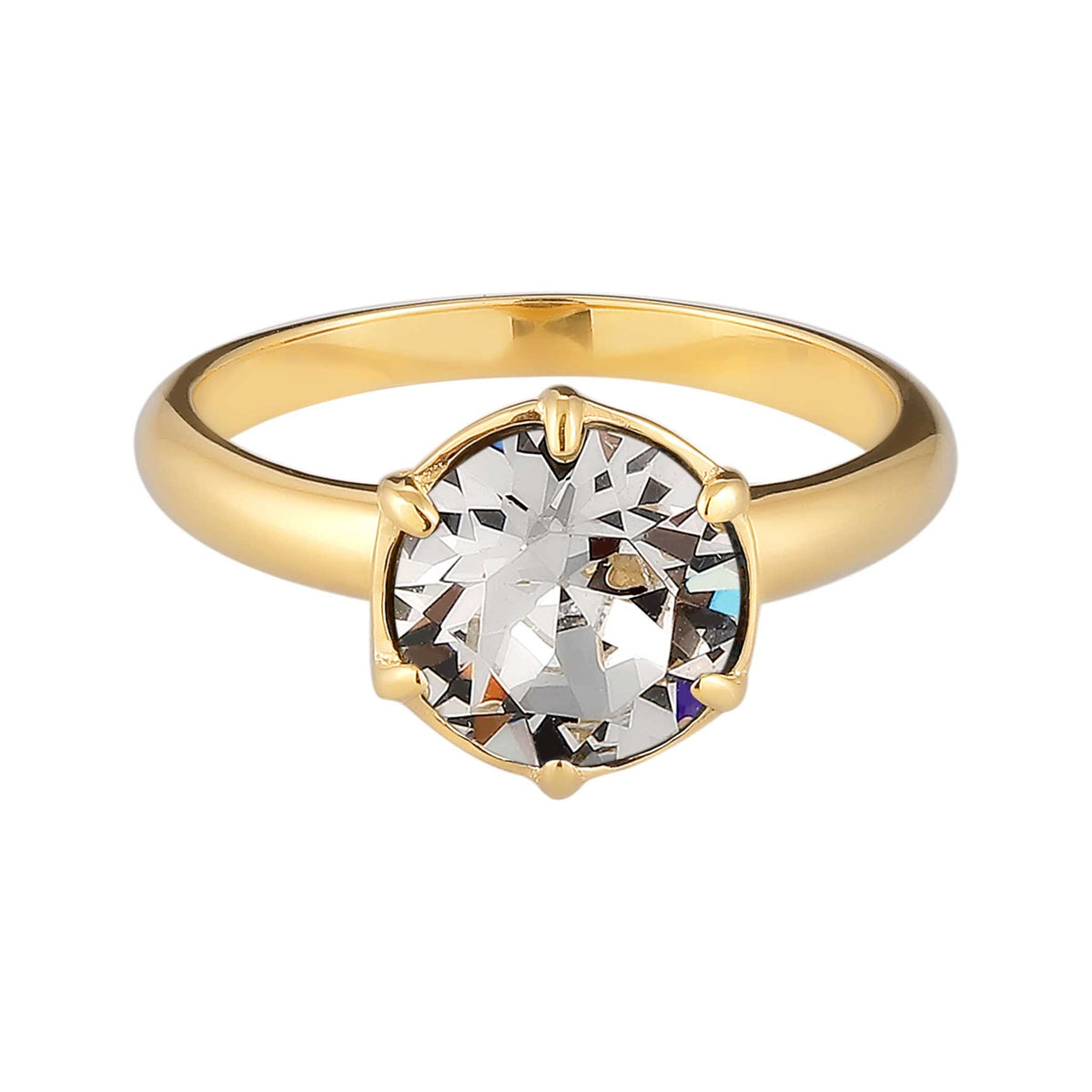Weiß - Elli | Solitär-Ring | mit Kristall von Swarovski® (Weiß) | 925 Sterling Silber vergoldet