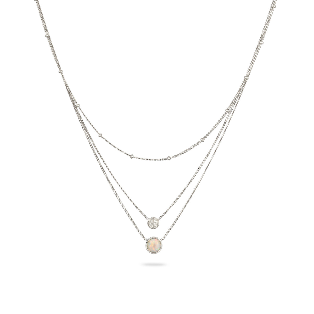 Silber - Elli | Layer-Halskette | Synthetischer Opal (Weiß) | 925 Sterling Silber