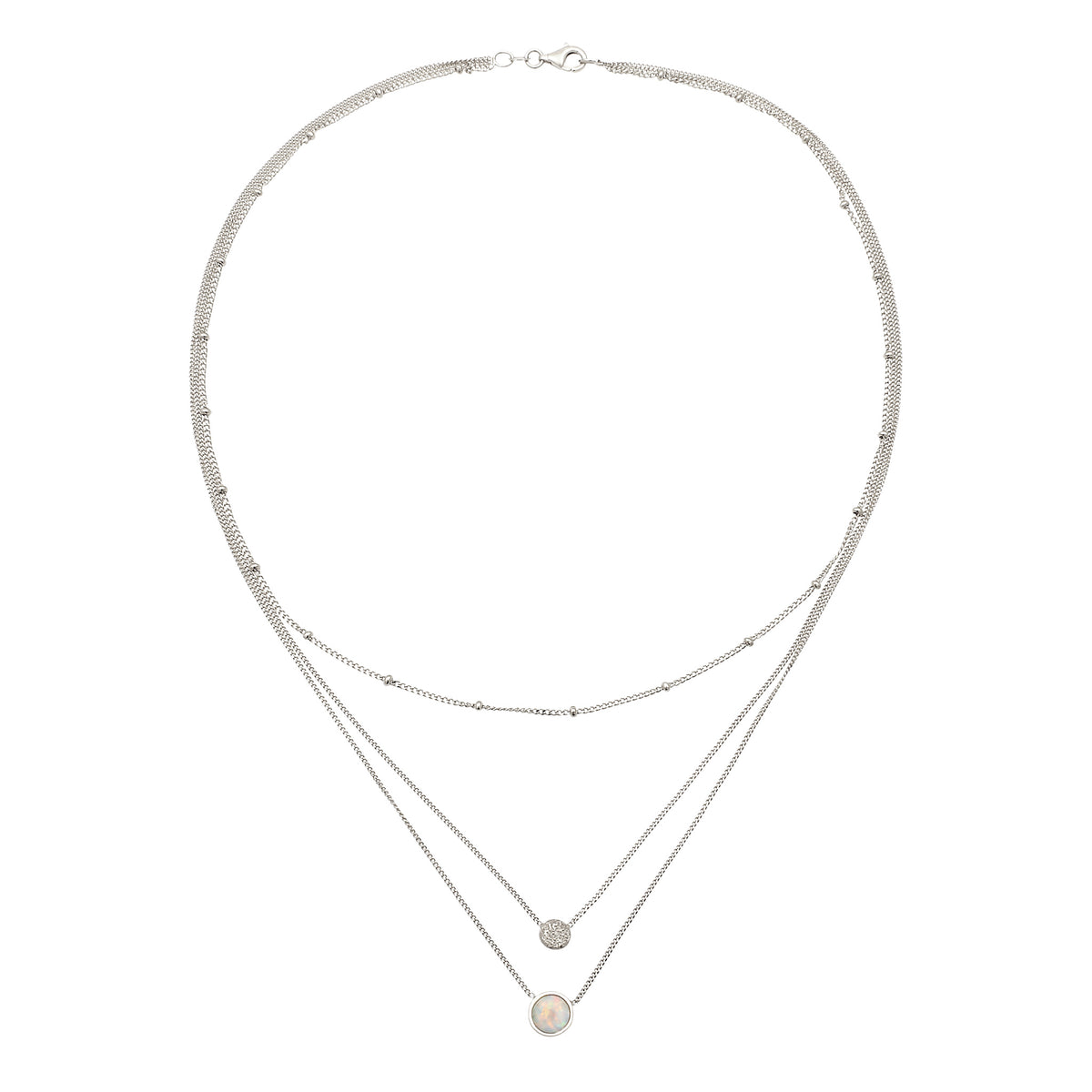 Silber - Elli | Layer-Halskette | Synthetischer Opal (Weiß) | 925 Sterling Silber