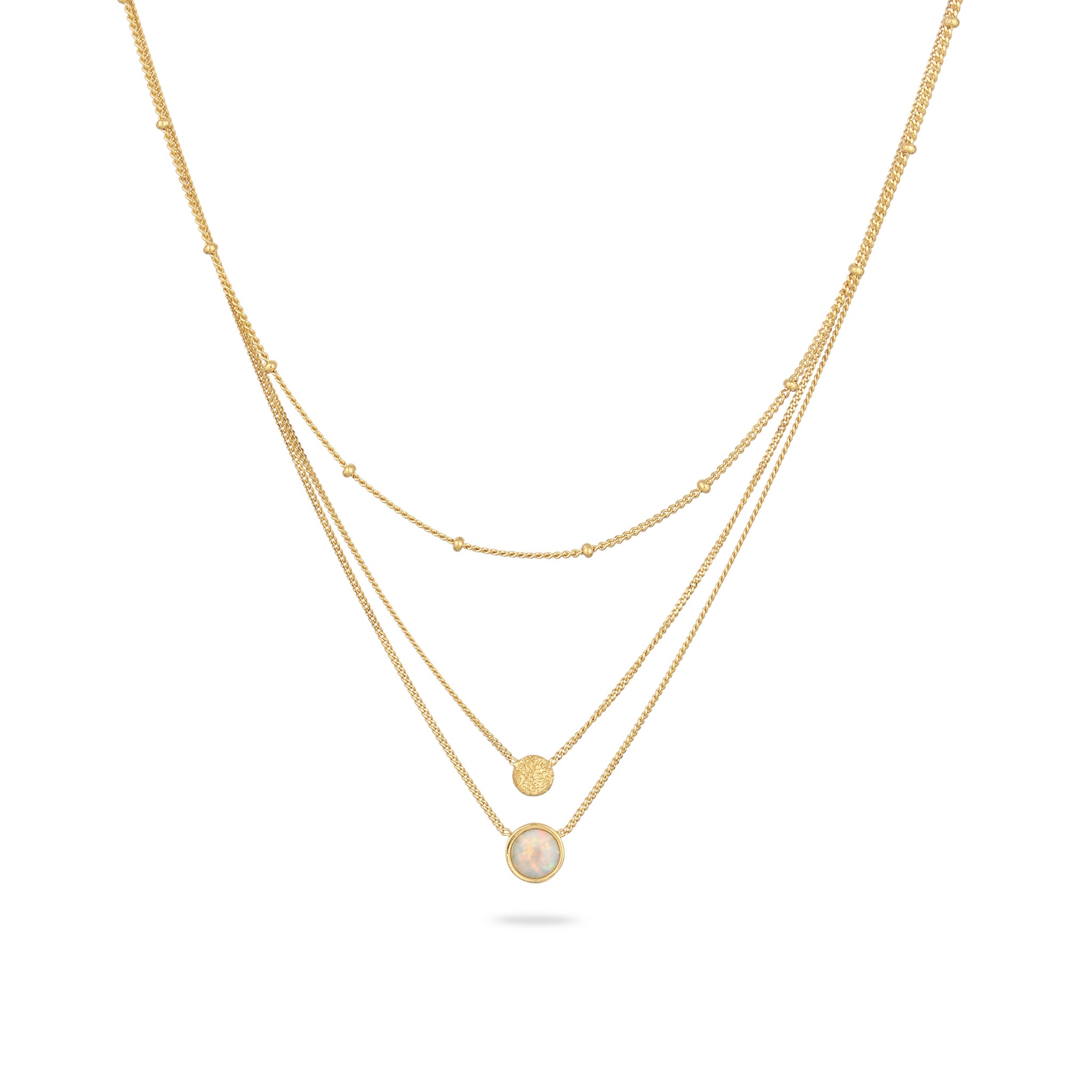 Gold - Elli | Layer-Halskette | Synthetischer Opal (Weiß)) | 925 Sterling Silber vergoldet