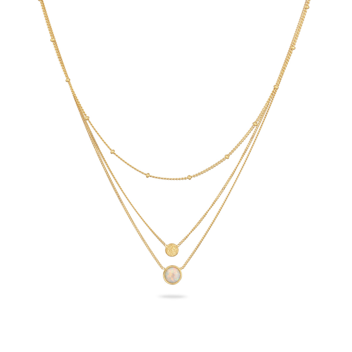 Gold - Elli | Layer-Halskette | Synthetischer Opal (Weiß)) | 925 Sterling Silber vergoldet