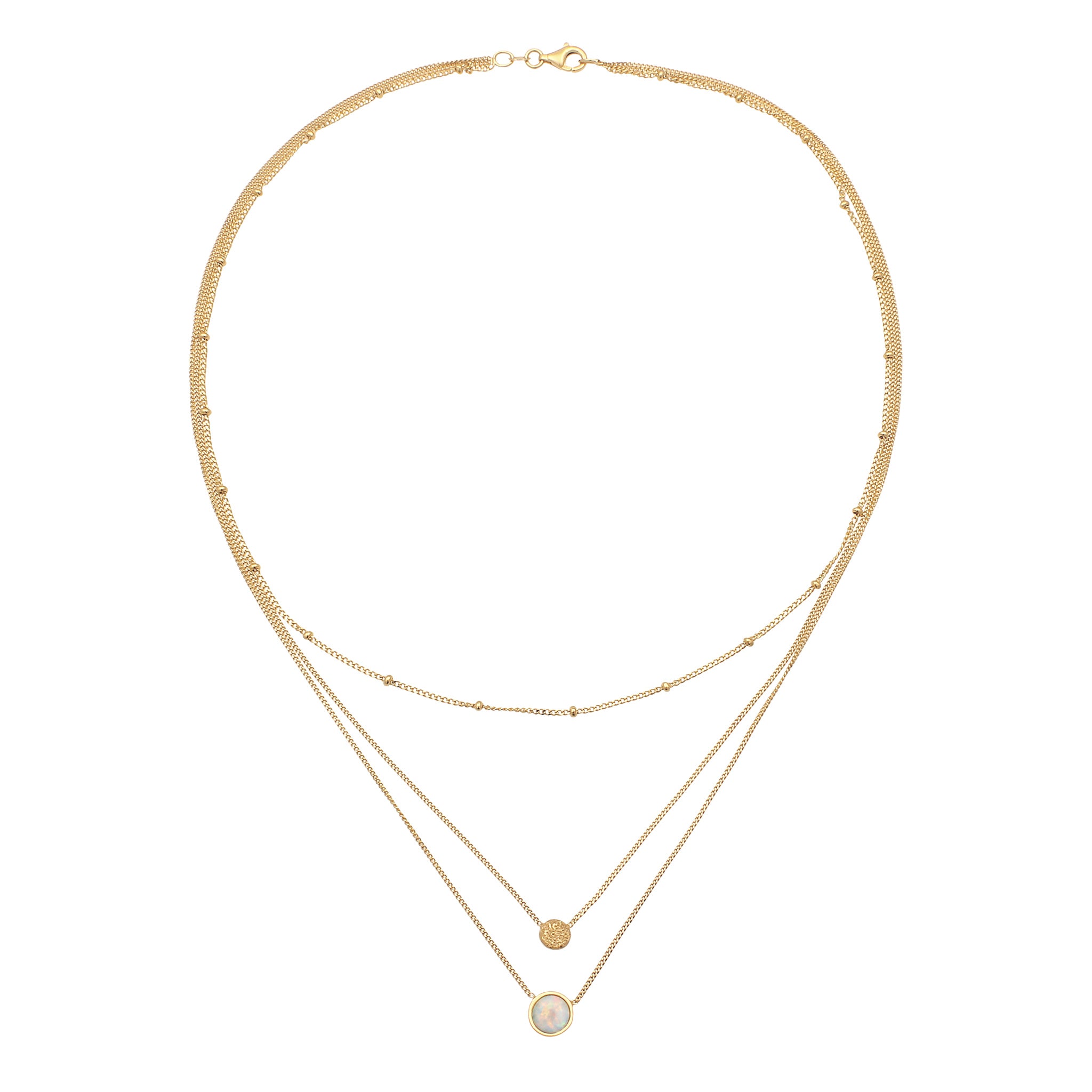 Gold - Elli | Layer-Halskette | Synthetischer Opal (Weiß)) | 925 Sterling Silber vergoldet