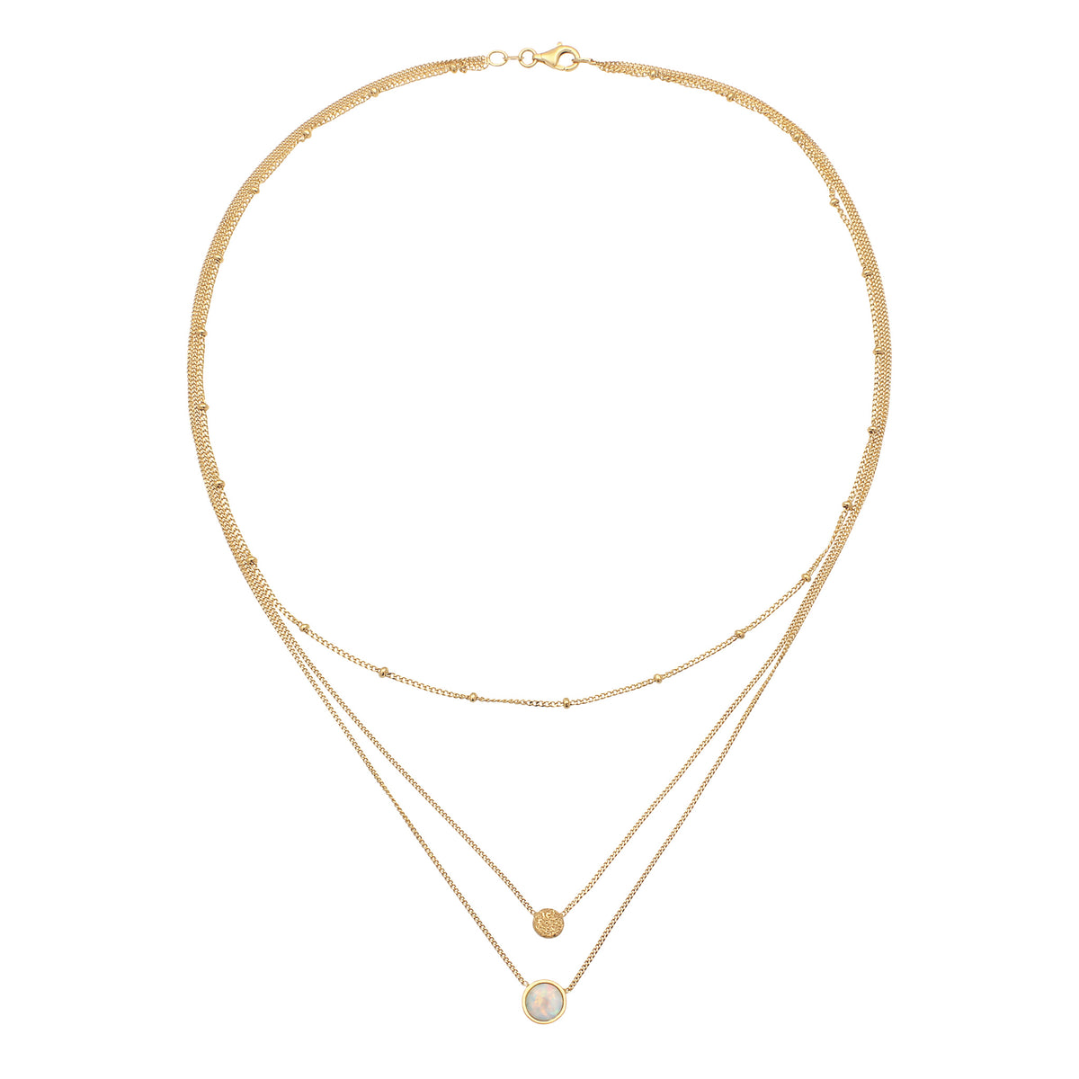 Gold - Elli | Layer-Halskette | Synthetischer Opal (Weiß)) | 925 Sterling Silber vergoldet