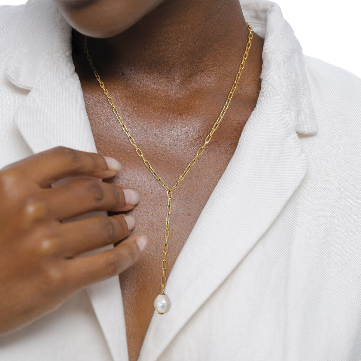 Gold - Elli | Y-Kette | Perle von Swarovski® (Weiß) | 925 Sterling Silber vergoldet