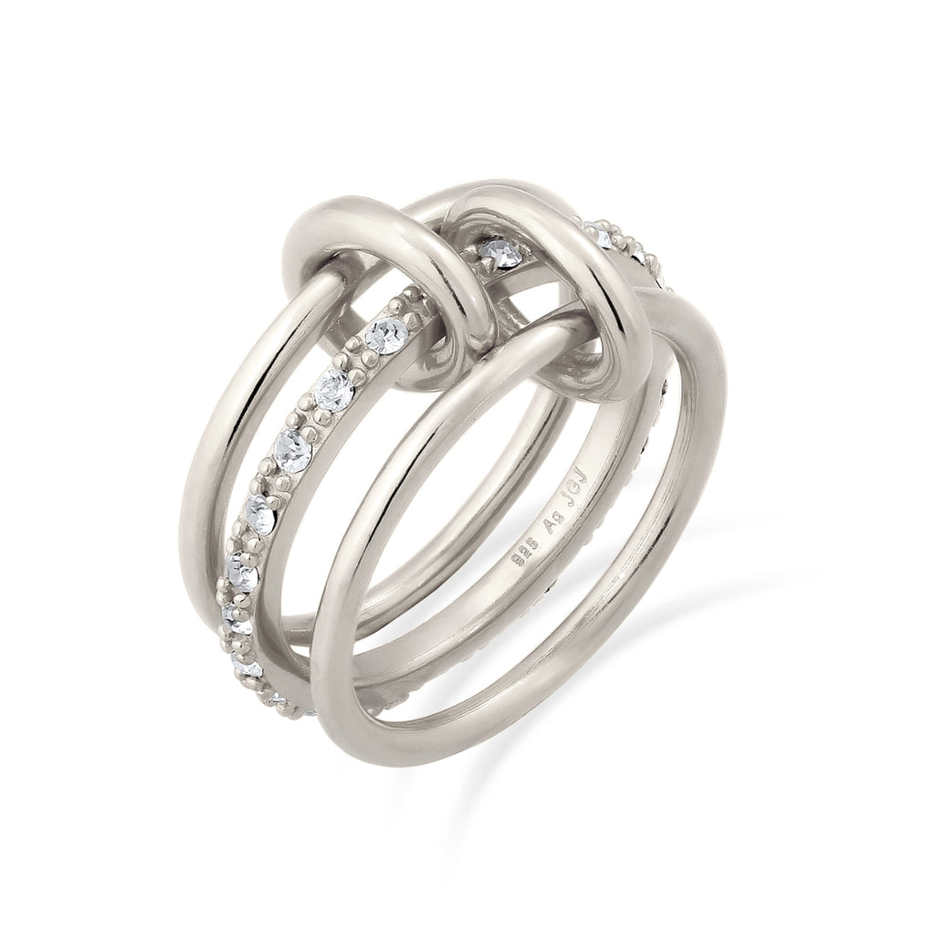 Silber - Elli | Stapelring Knoten | Mit Kristallen von Swarovski® (Weiß) | 925 Sterling Silber