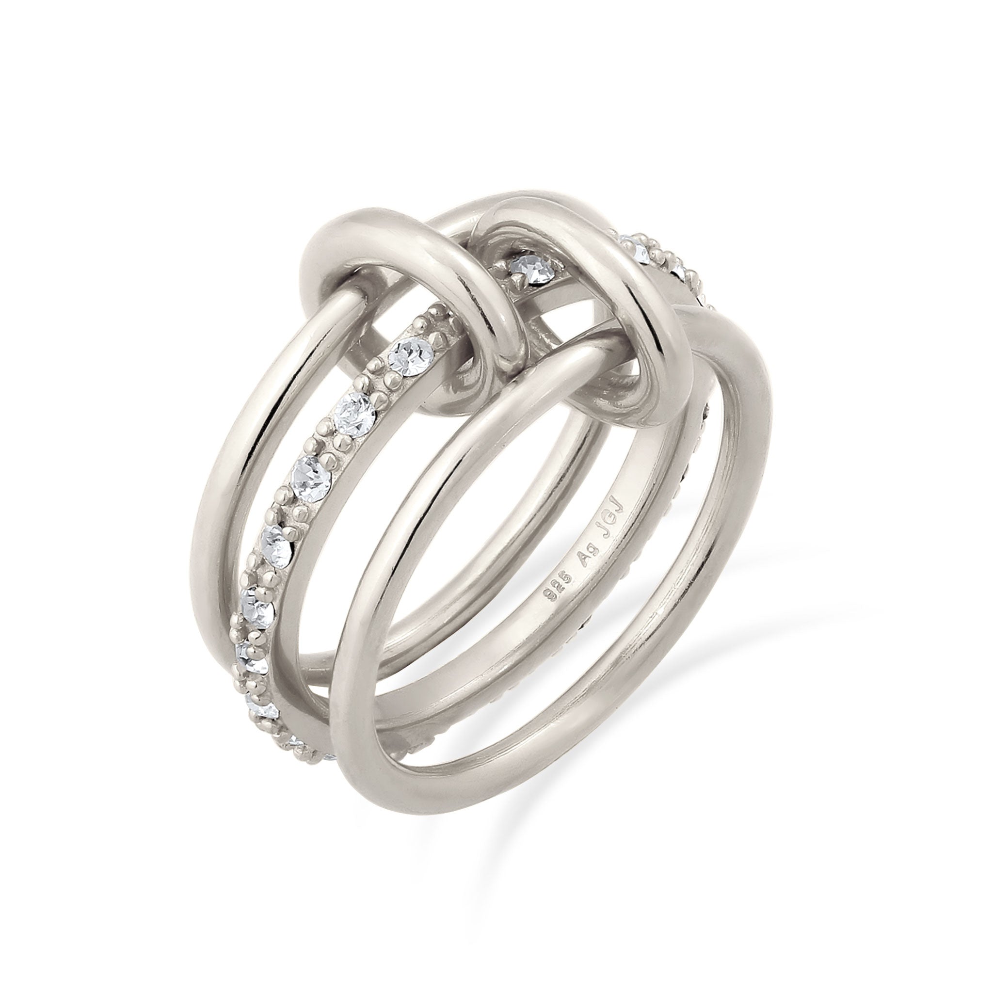 Silber - Elli | Stapelring Knoten | Mit Kristallen von Swarovski® (Weiß) | 925 Sterling Silber