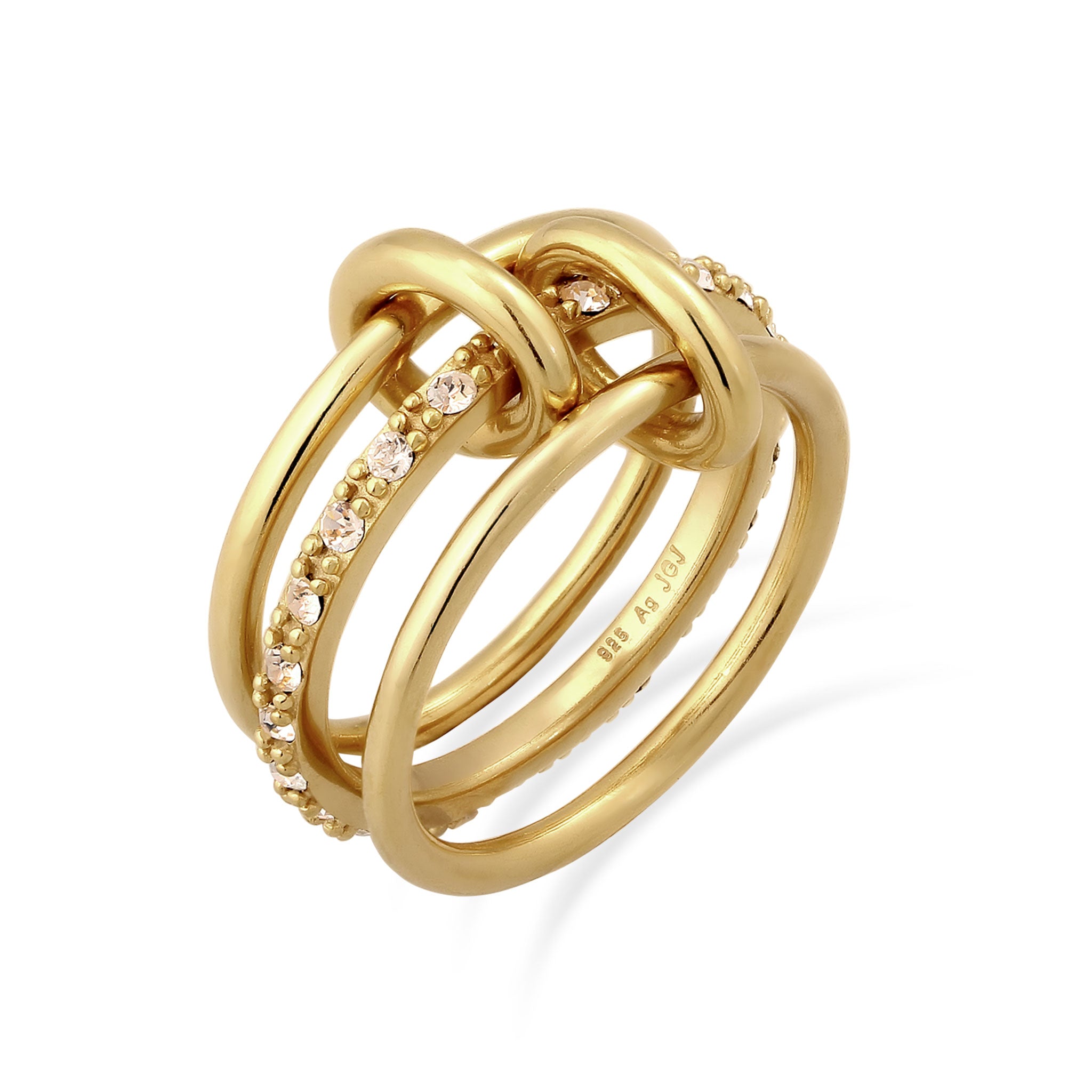 Gold - Elli | Stapelring Knoten | Mit Kristallen von Swarovski® (Weiß) | 925 Sterling Silber vergoldet