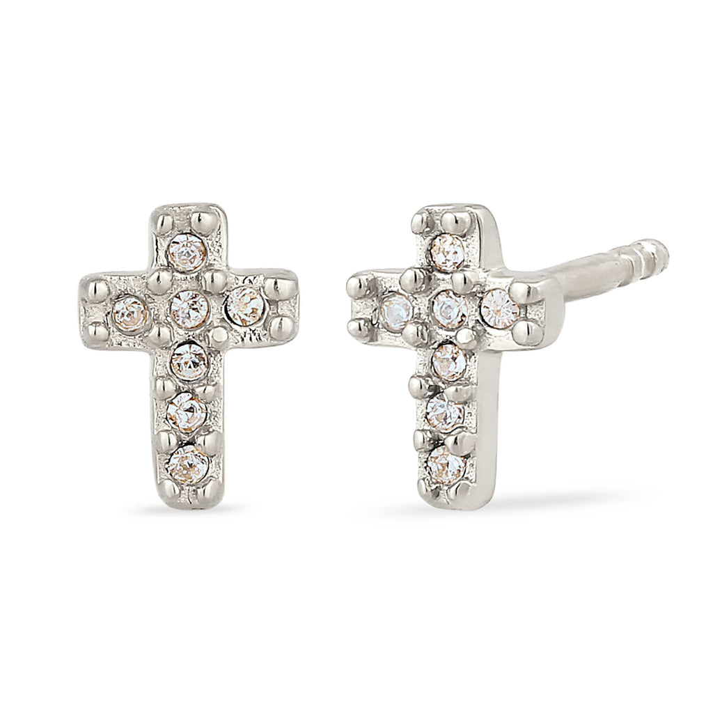 Silber - Elli | Ohrstecker Kreuz | Mit Kristallen von Swarovski® (Weiß) | 925 Sterling Silber