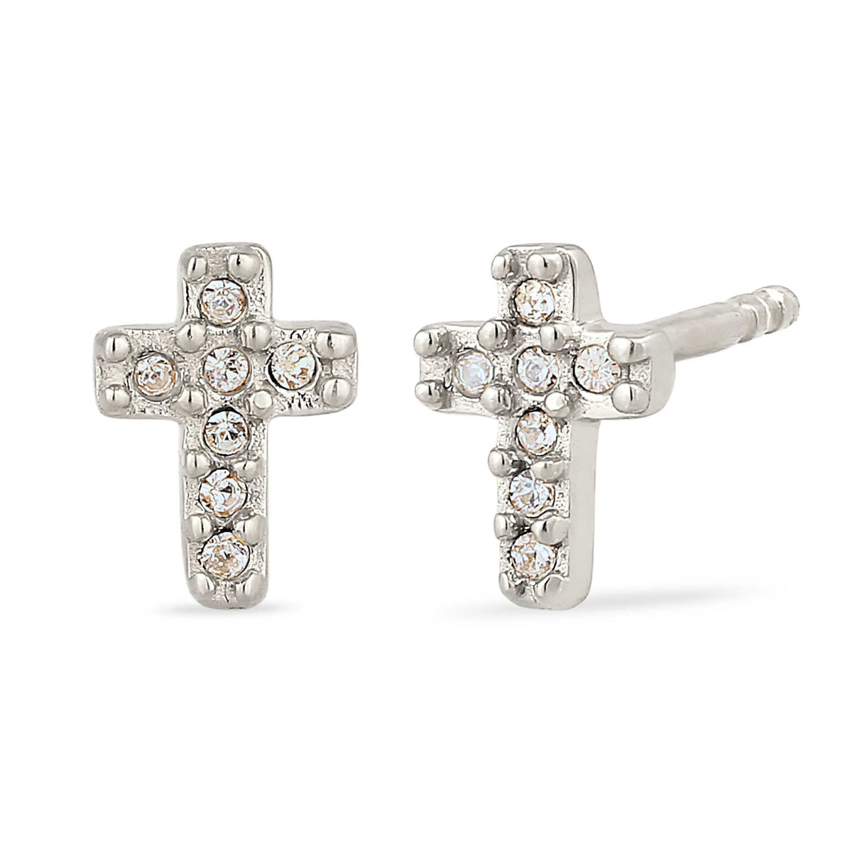 Silber - Elli | Ohrstecker Kreuz | Mit Kristallen von Swarovski® (Weiß) | 925 Sterling Silber