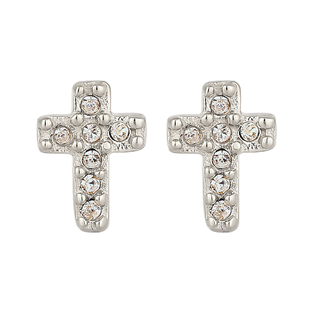 Silber - Elli | Ohrstecker Kreuz | Mit Kristallen von Swarovski® (Weiß) | 925 Sterling Silber