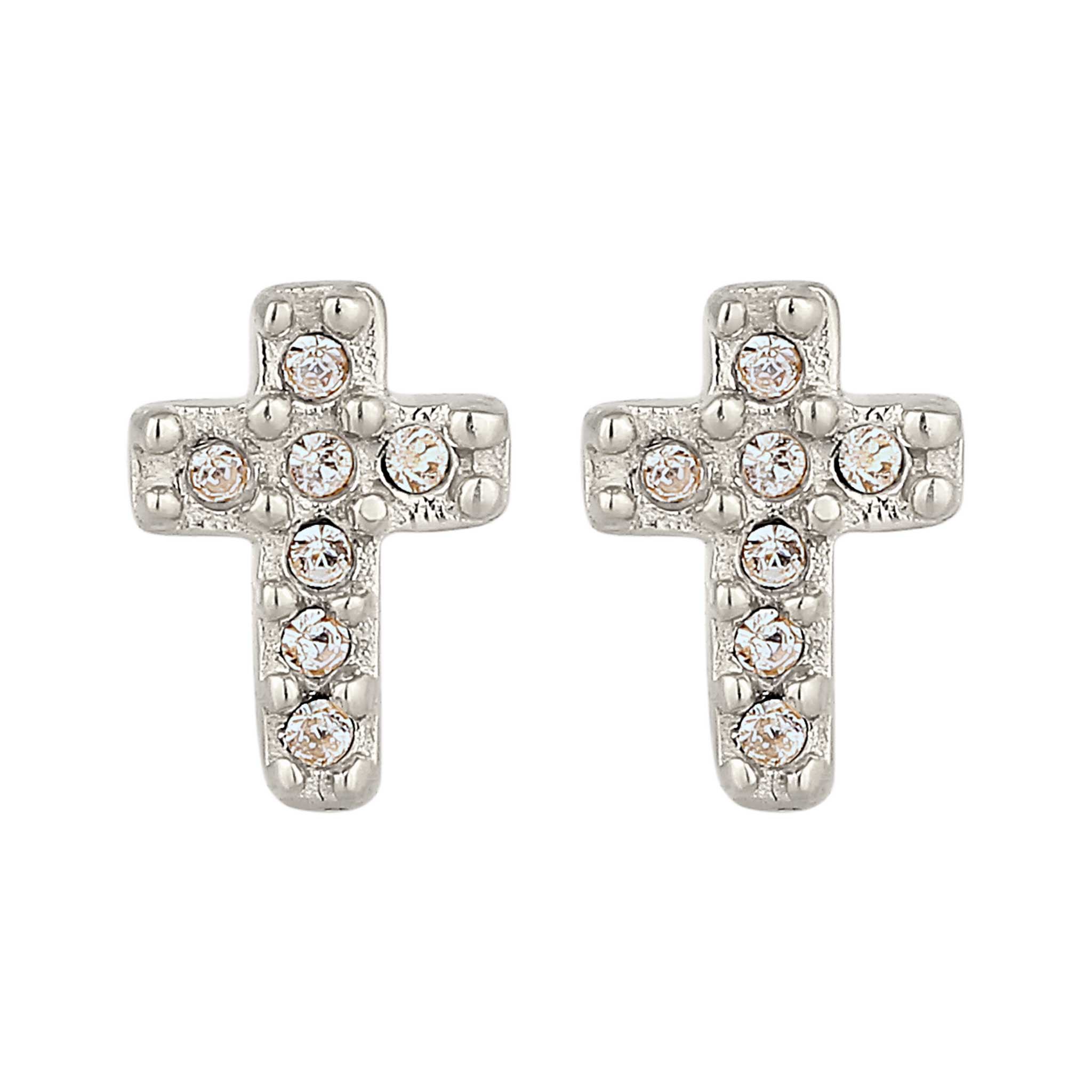 Silber - Elli | Ohrstecker Kreuz | Mit Kristallen von Swarovski® (Weiß) | 925 Sterling Silber