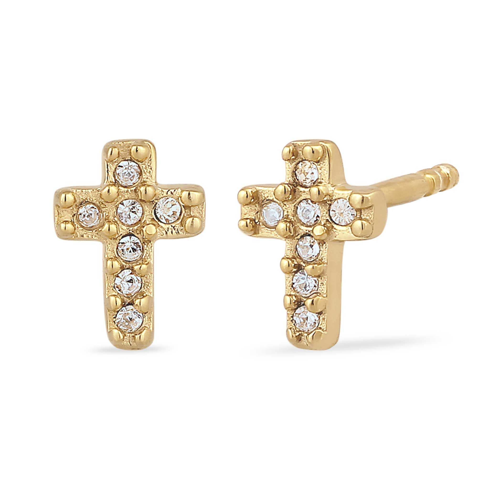 Gold - Elli | Ohrstecker Kreuz | Mit Kristallen von Swarovski® (Weiß) | 925 Sterling Silber vergoldet