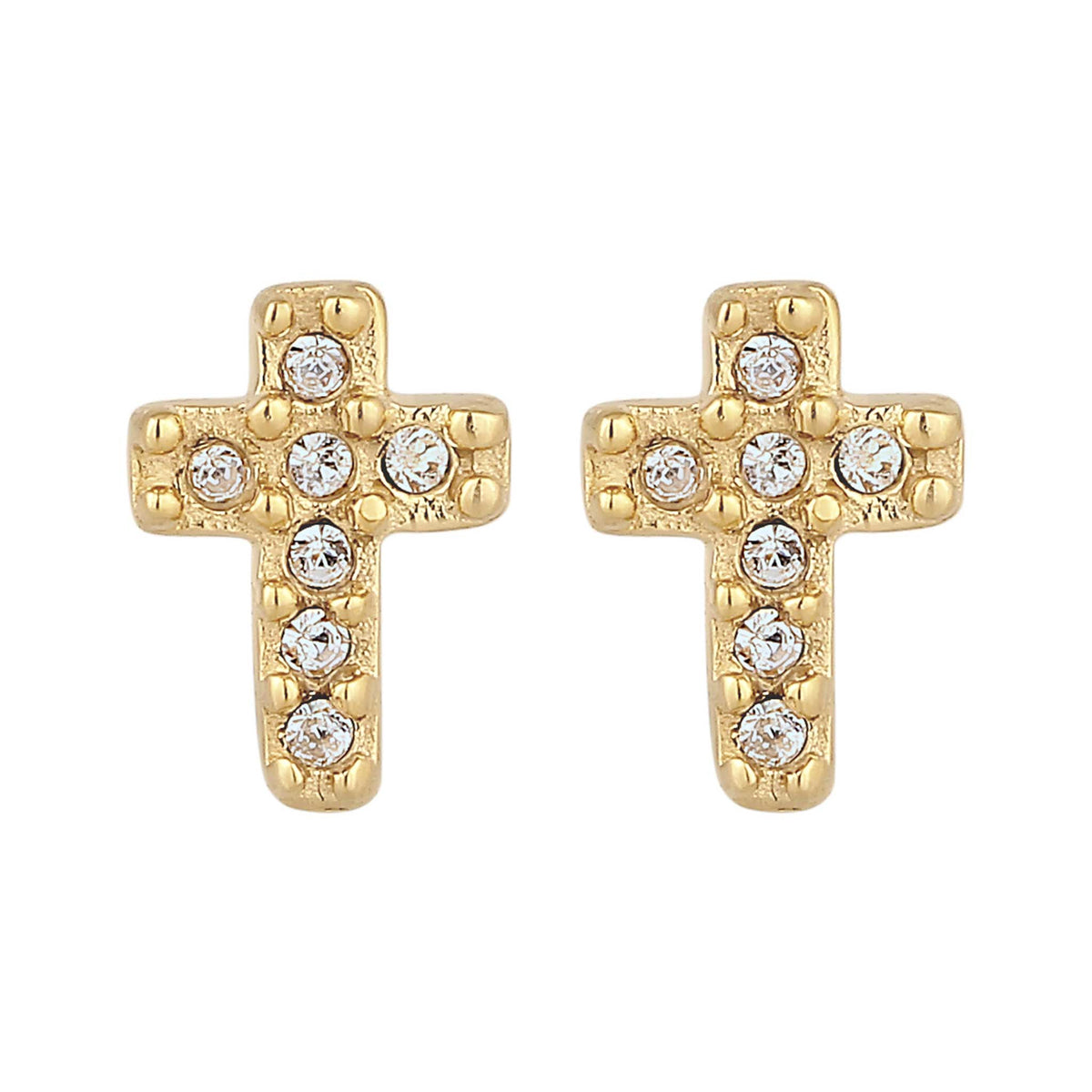 Gold - Elli | Ohrstecker Kreuz | Mit Kristallen von Swarovski® (Weiß) | 925 Sterling Silber vergoldet