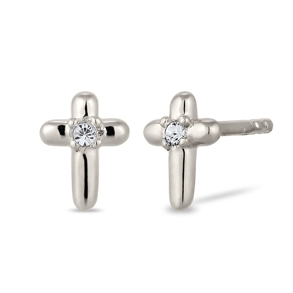 Silber - Elli | Ohrstecker Kreuz | Mit Kristallen von Swarovski® (Weiß) | 925 Sterling Silber