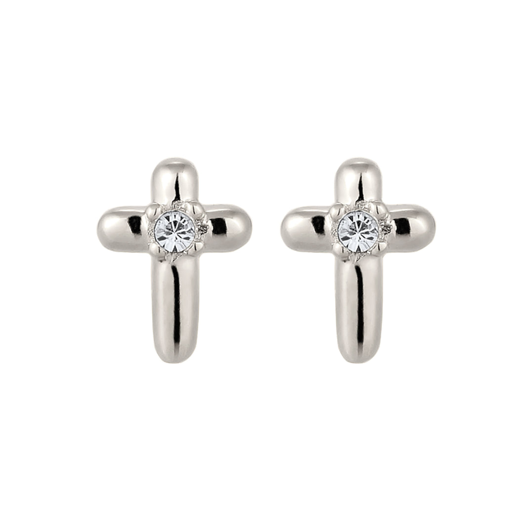 Silber - Elli | Ohrstecker Kreuz | Mit Kristallen von Swarovski® (Weiß) | 925 Sterling Silber