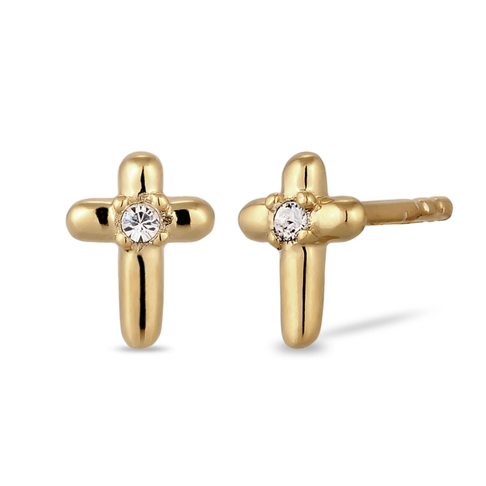 Gold - Elli | Ohrstecker Kreuz | Mit Kristallen von Swarovski® (Weiß) | 925 Sterling Silber vergoldet
