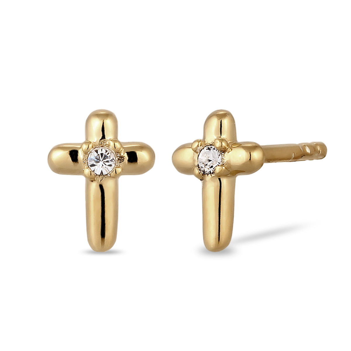 Gold - Elli | Ohrstecker Kreuz | Mit Kristallen von Swarovski® (Weiß) | 925 Sterling Silber vergoldet