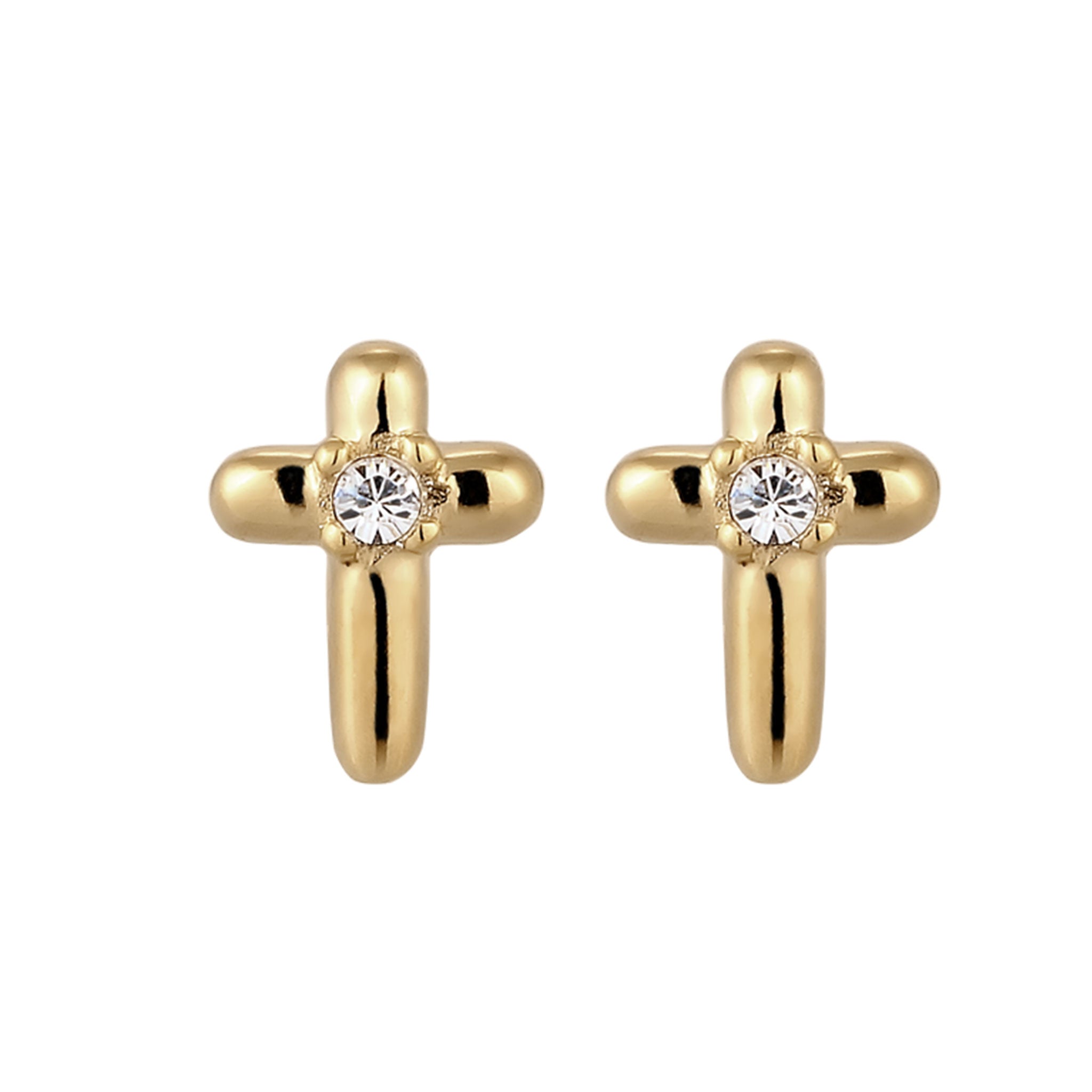 Gold - Elli | Ohrstecker Kreuz | Mit Kristallen von Swarovski® (Weiß) | 925 Sterling Silber vergoldet