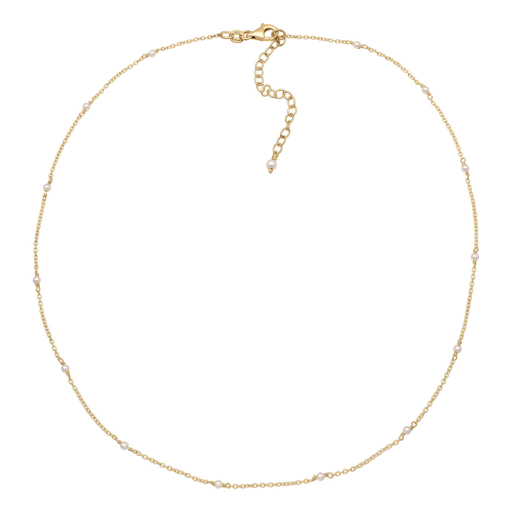 Gold - Elli | Halskette mit Swarovski Perlen (Weiß) | 925 Sterling Silber vergoldet