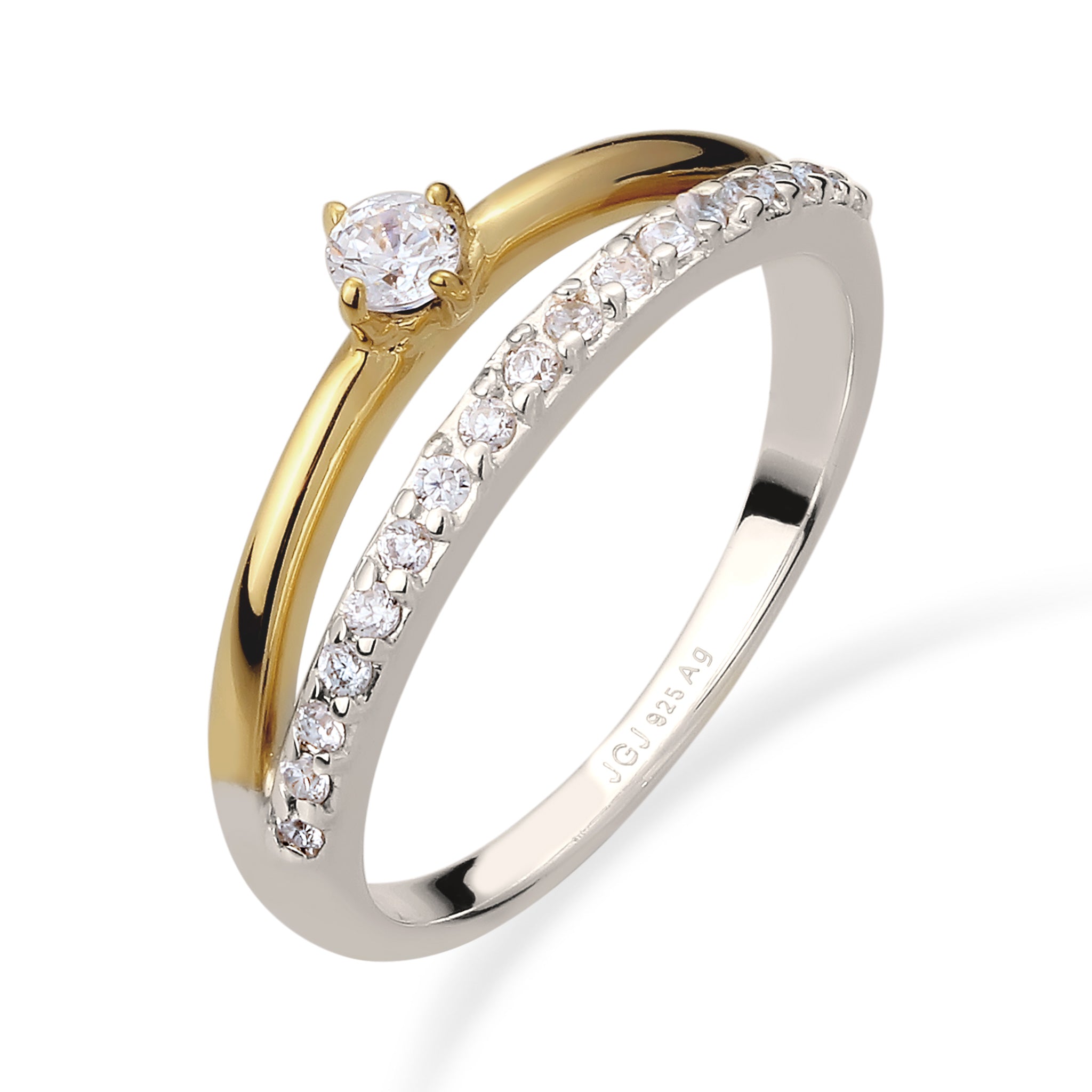 Zweifarbig - Elli | Solitär-Ring Bicolor | Zirkonia (Weiß) | 925 Sterling Silber vergoldet