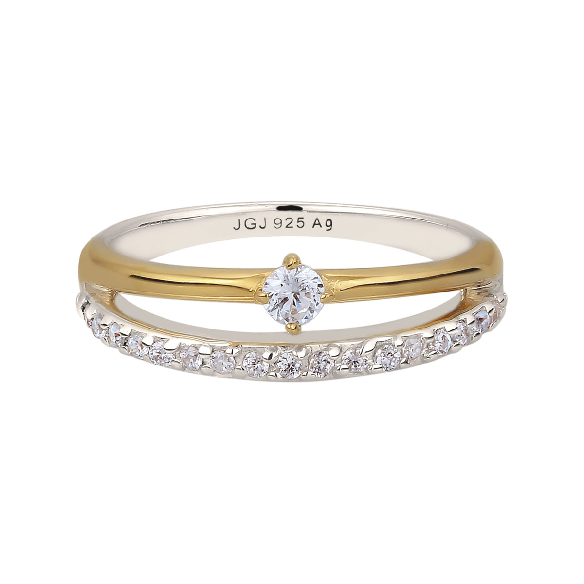 Zweifarbig - Elli | Solitär-Ring Bicolor | Zirkonia (Weiß) | 925 Sterling Silber vergoldet