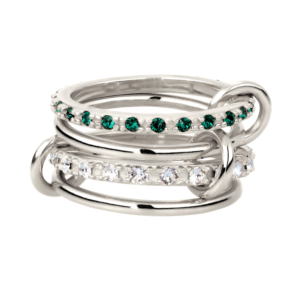 Silber - Elli | Stapelring Knoten | Mit Kristallen von Swarovski® (Weiß & Grün) | 925 Sterling Silber